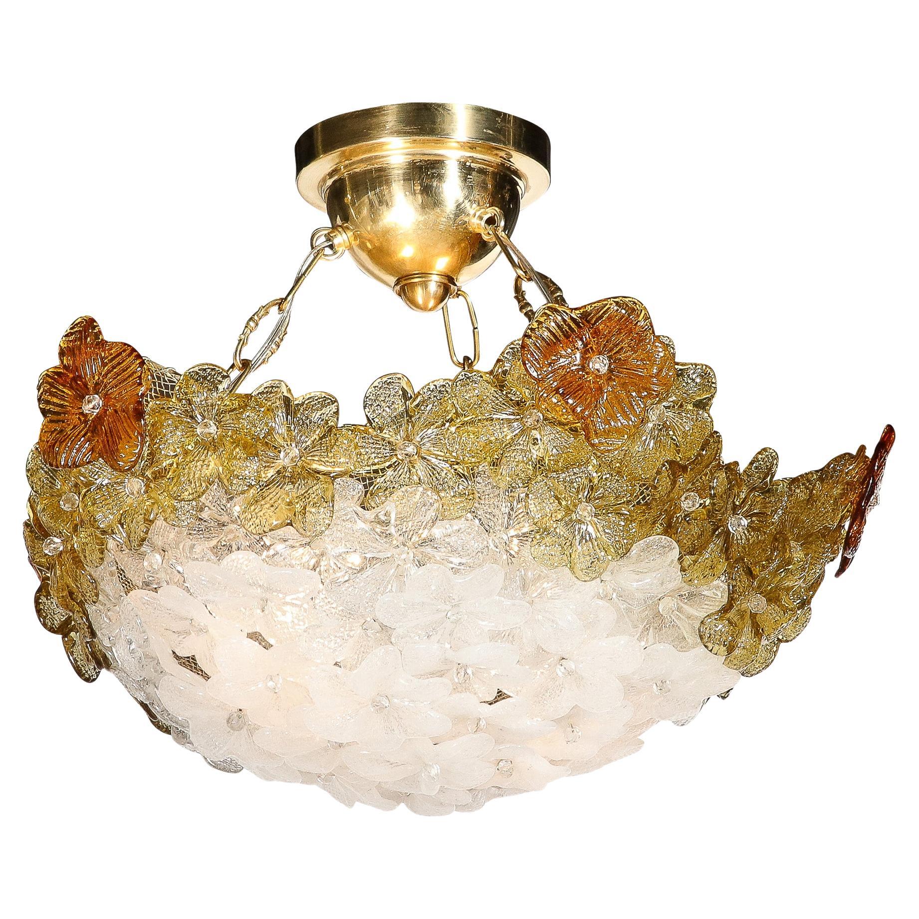 Mid-Century Hand-Blown Murano Glass Floral Pendant Chandelier by Barovier & Toso For Sale