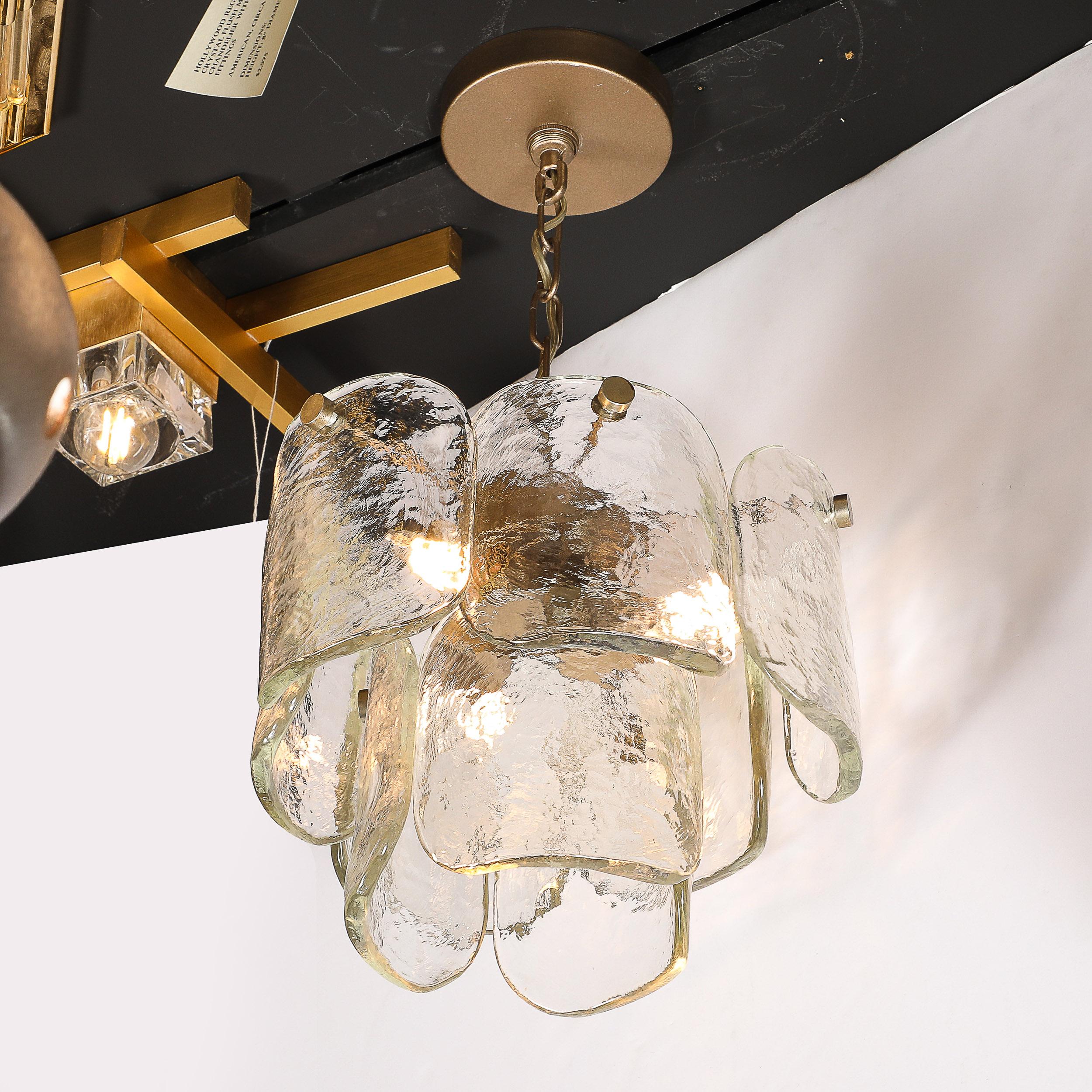 Mid-Century Modern Mid-Century Hand-Blown Murano Glass Pendant W/ Matte Bronze Fittings by Mazzega For Sale
