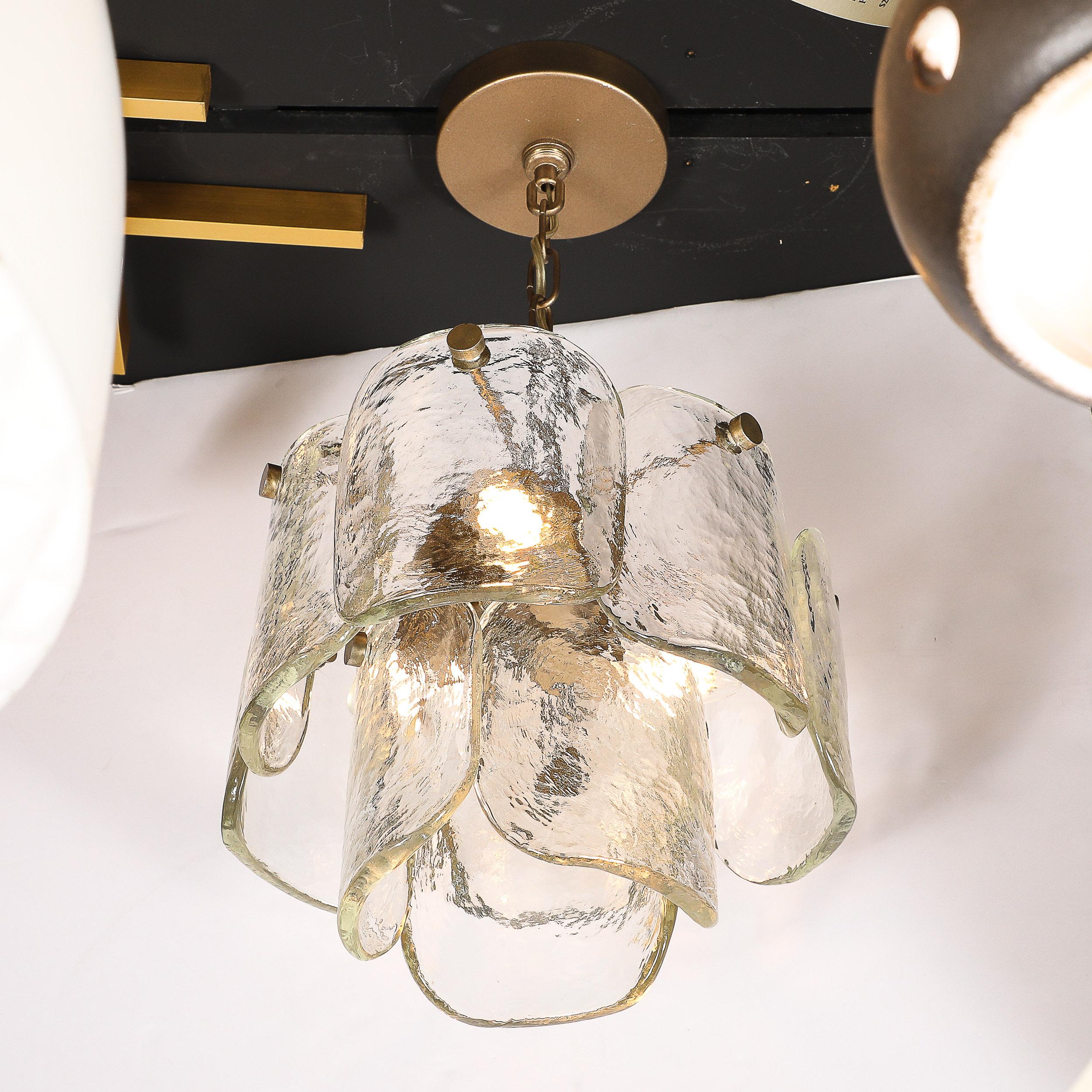 Italian Mid-Century Hand-Blown Murano Glass Pendant W/ Matte Bronze Fittings by Mazzega For Sale