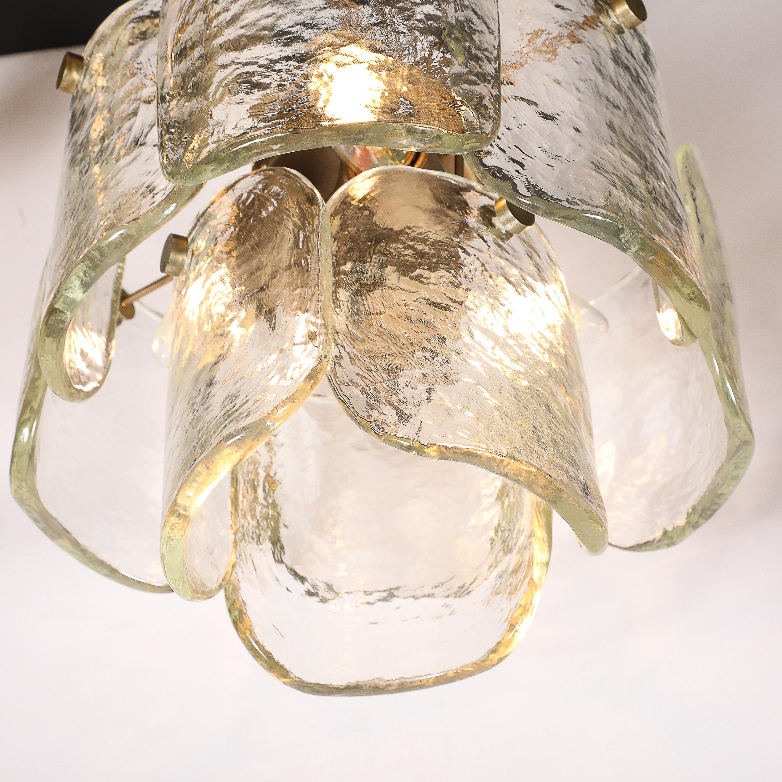 Mid-Century Hand-Blown Murano Glass Pendant W/ Matte Bronze Fittings by Mazzega In Excellent Condition For Sale In New York, NY