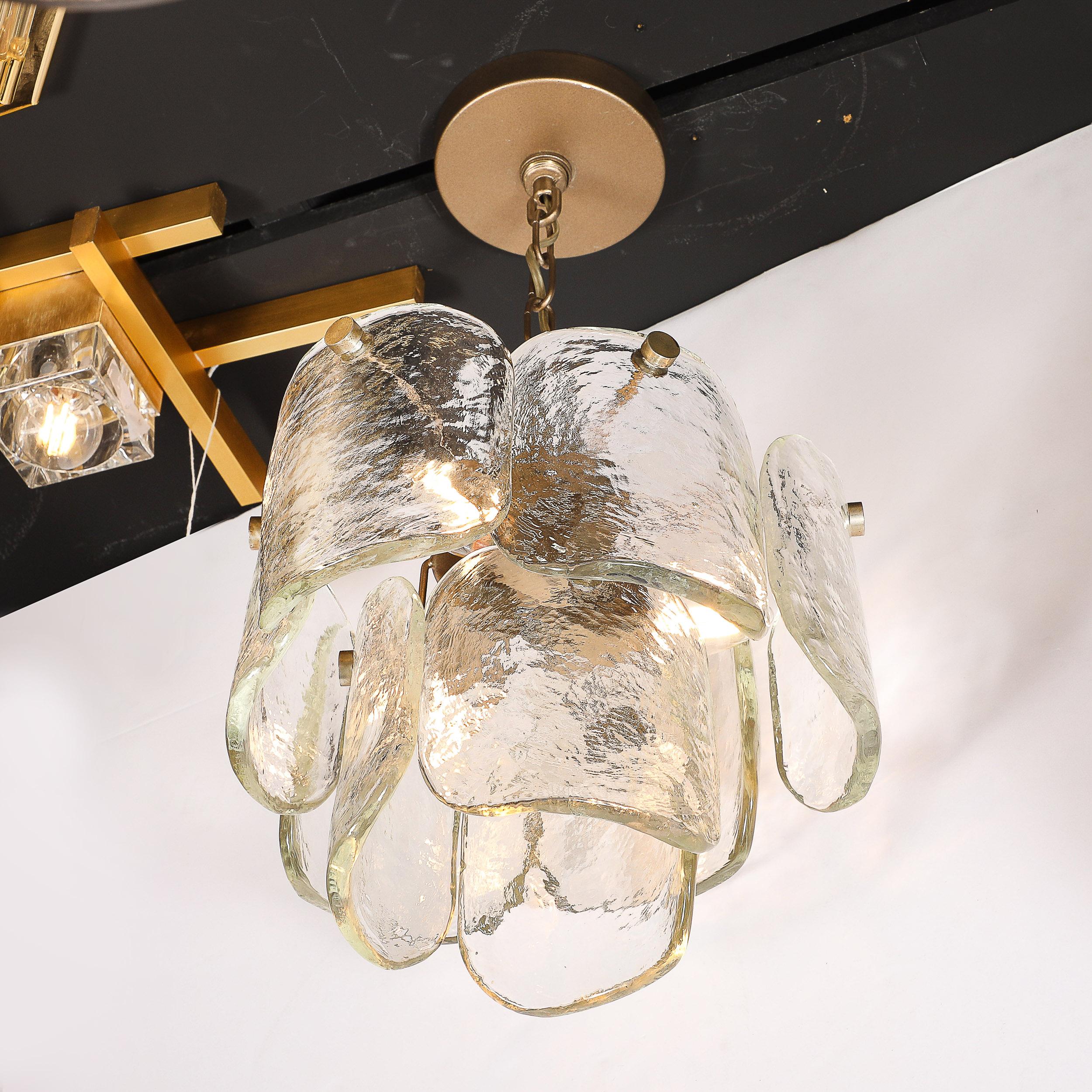 Late 20th Century Mid-Century Hand-Blown Murano Glass Pendant W/ Matte Bronze Fittings by Mazzega For Sale
