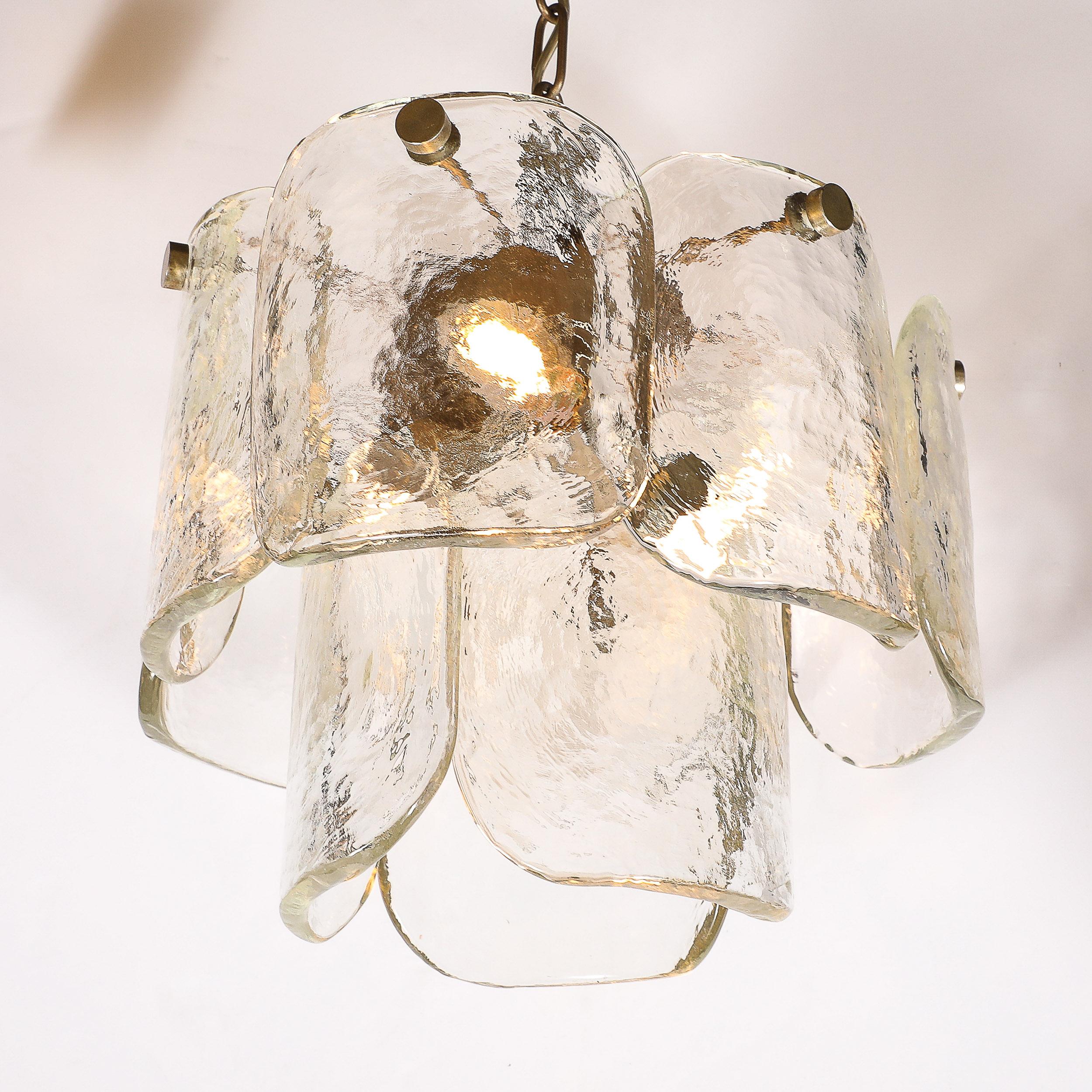 Mid-Century Hand-Blown Murano Glass Pendant W/ Matte Bronze Fittings by Mazzega For Sale 2