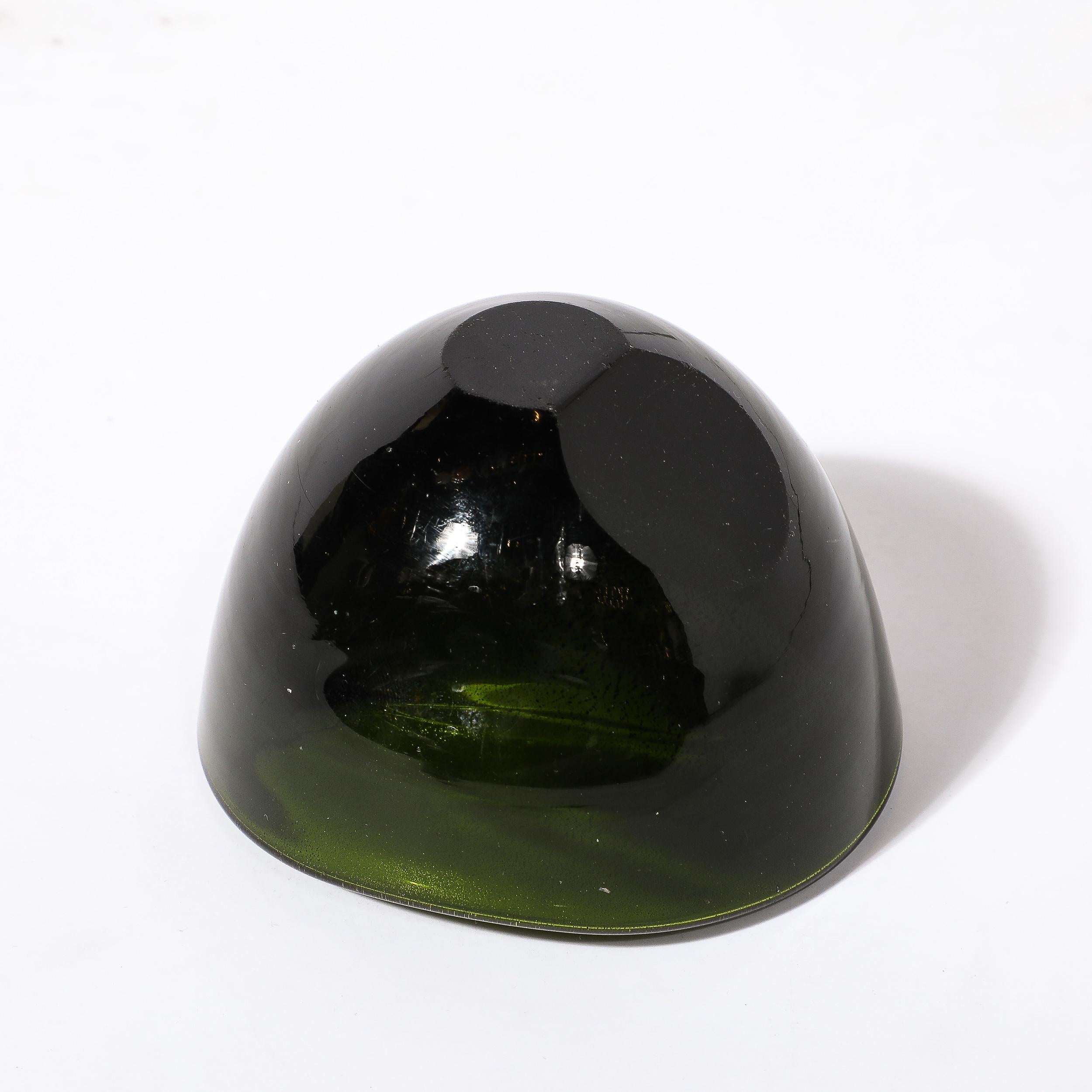 Mid-Century Hand-Blown Murano Glass Peridot  24K Gold Fleck Bowl w/ Faceted Base For Sale 5