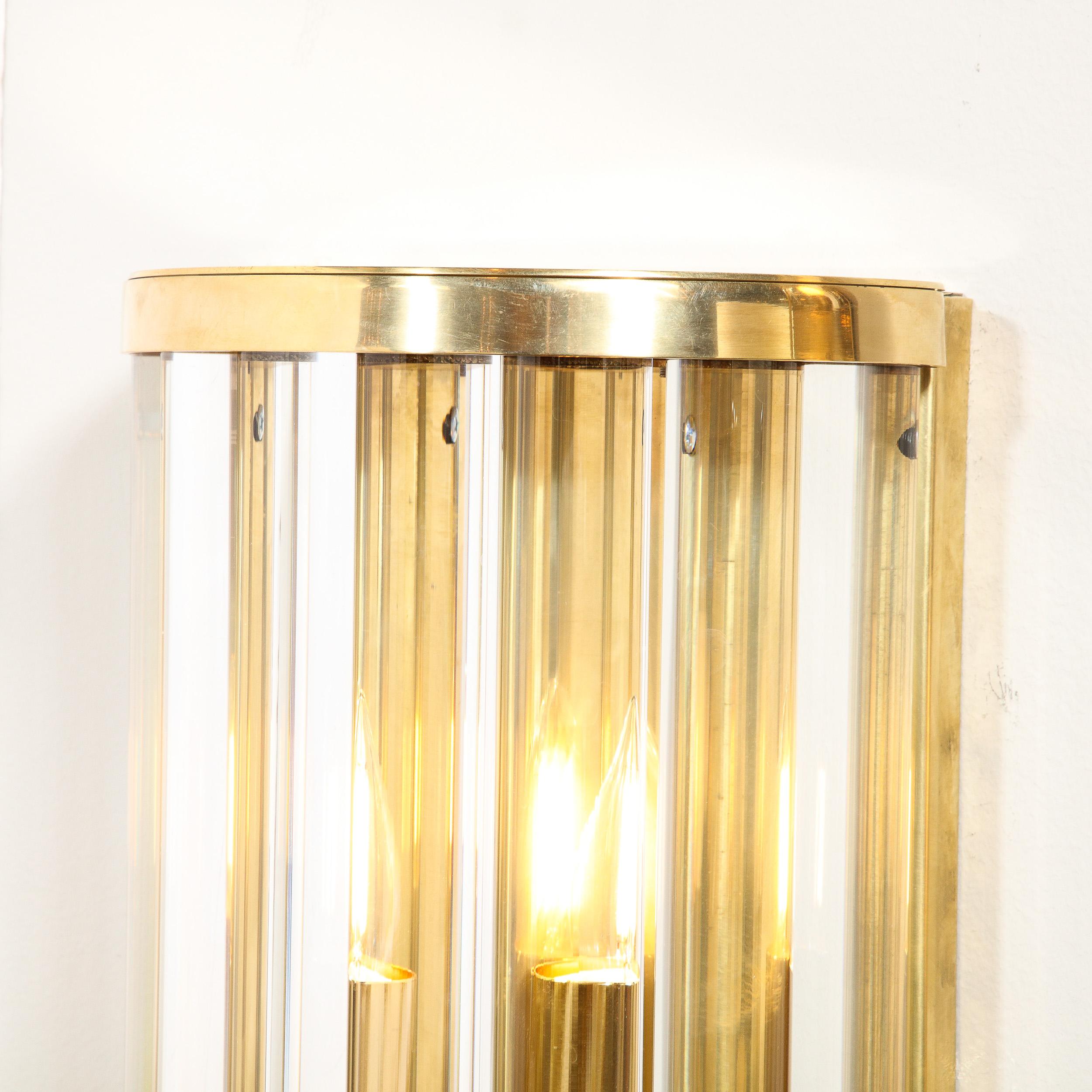 Mid-Century Hand-Blown Murano Glass Rod & Brass Sconces Signed Tosso Murano For Sale 4