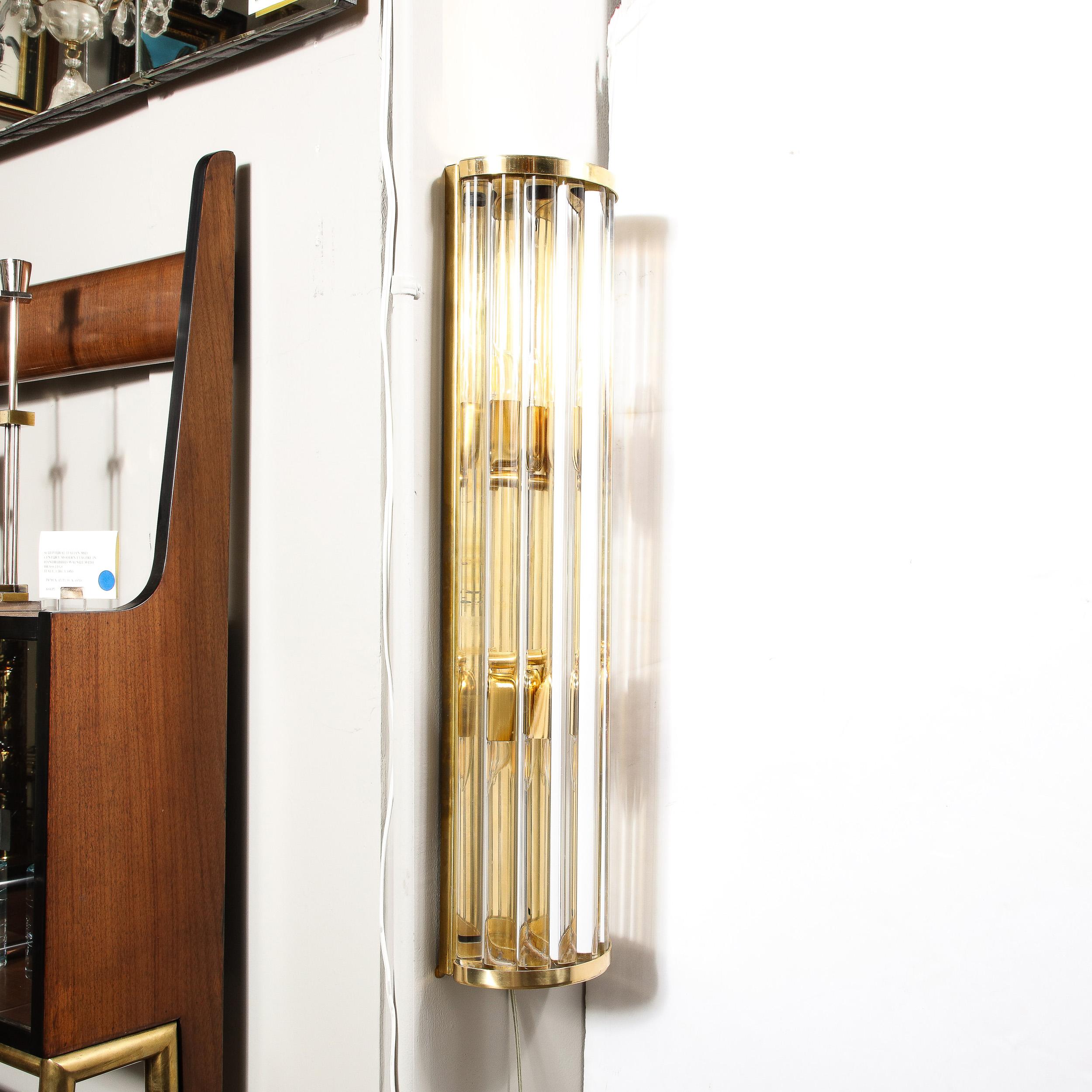 Mid-Century Hand-Blown Murano Glass Rod & Brass Sconces Signed Tosso Murano For Sale 4