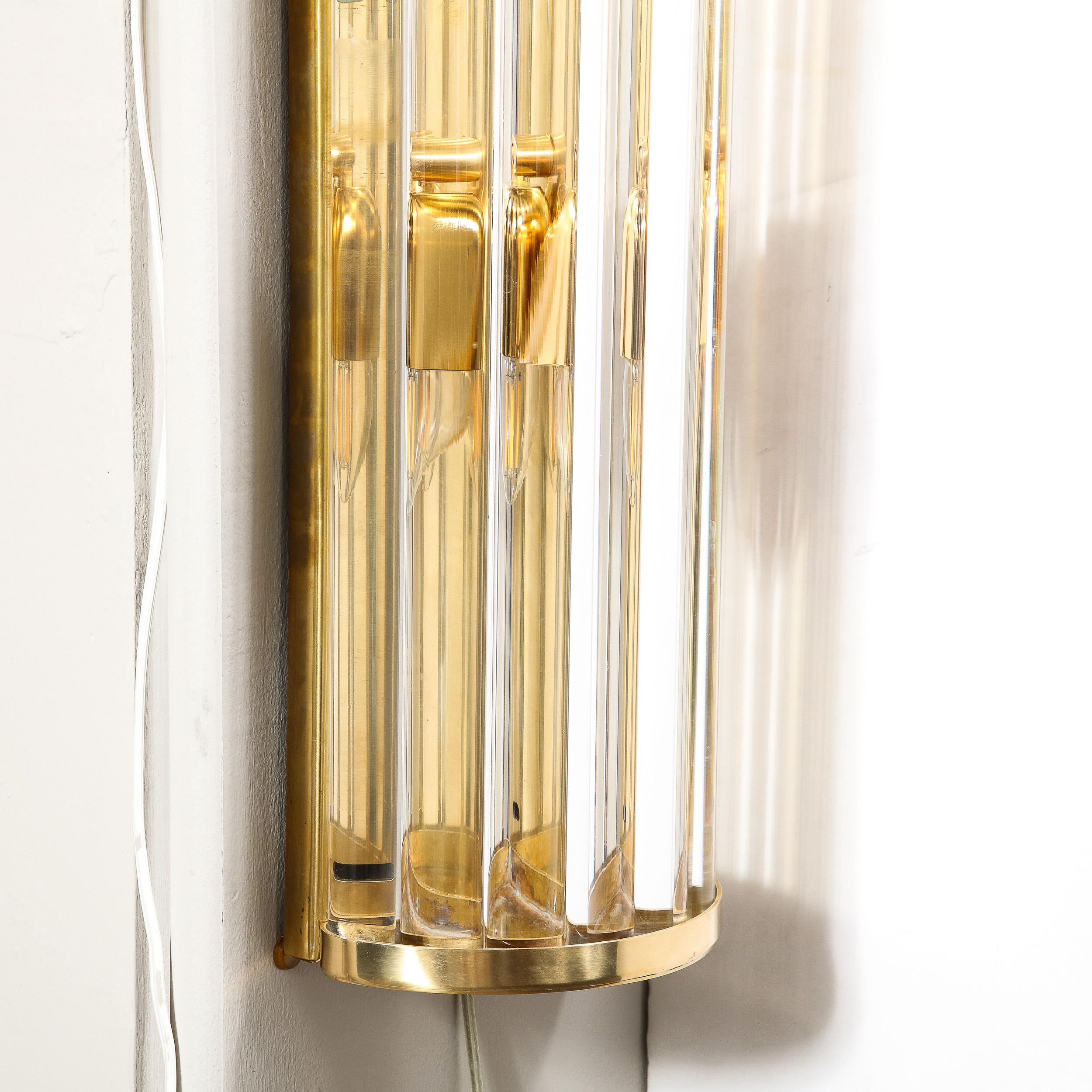 Mid-Century Hand-Blown Murano Glass Rod & Brass Sconces Signed Tosso Murano For Sale 5