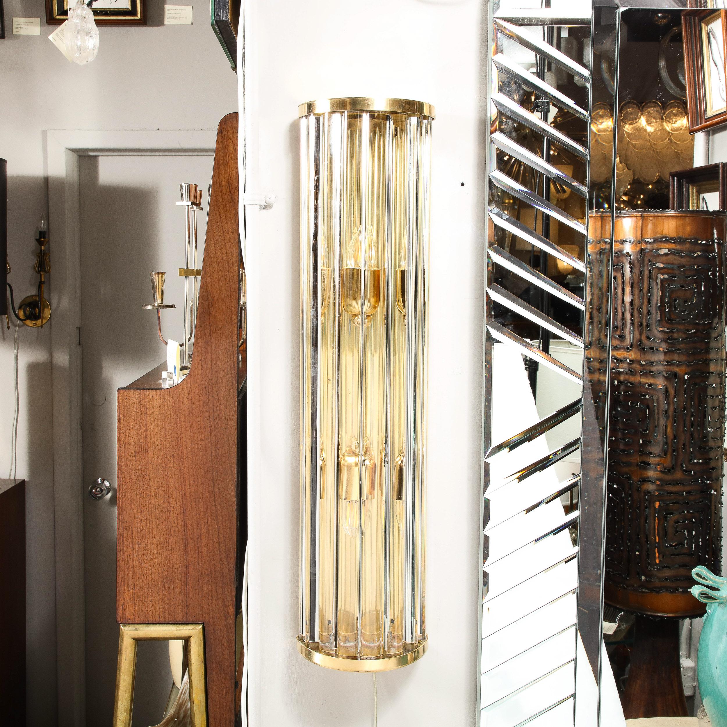 Mid-Century Hand-Blown Murano Glass Rod & Brass Sconces Signed Tosso Murano For Sale 6