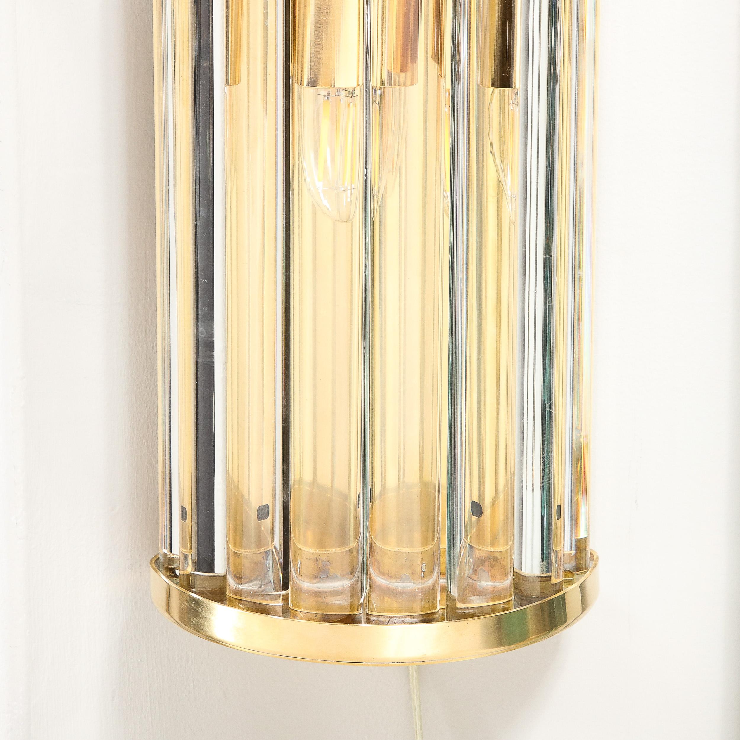 Mid-Century Hand-Blown Murano Glass Rod & Brass Sconces Signed Tosso Murano For Sale 7