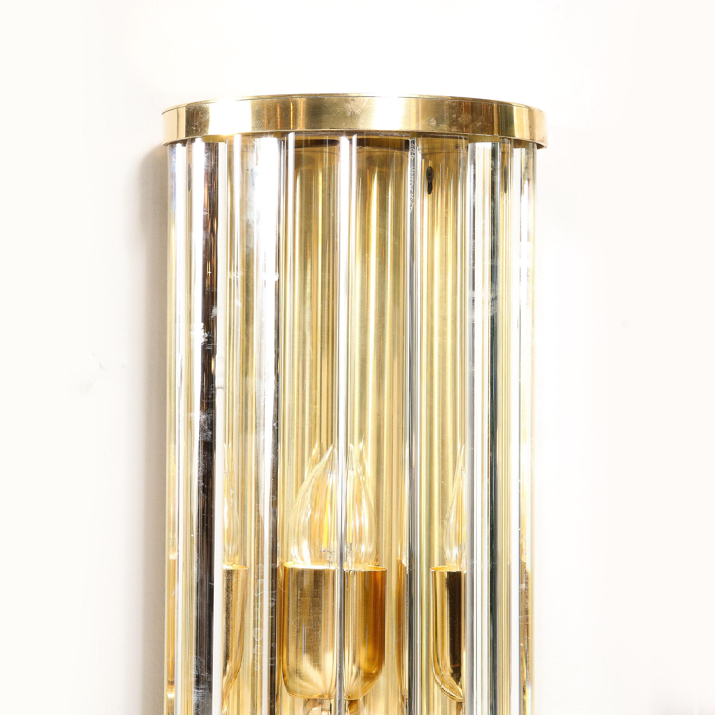 Mid-Century Hand-Blown Murano Glass Rod & Brass Sconces Signed Tosso Murano For Sale 8