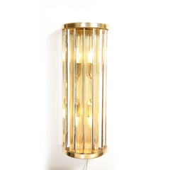 Mid-Century Hand-Blown Murano Glass Rod & Brass Sconces Signed Tosso Murano