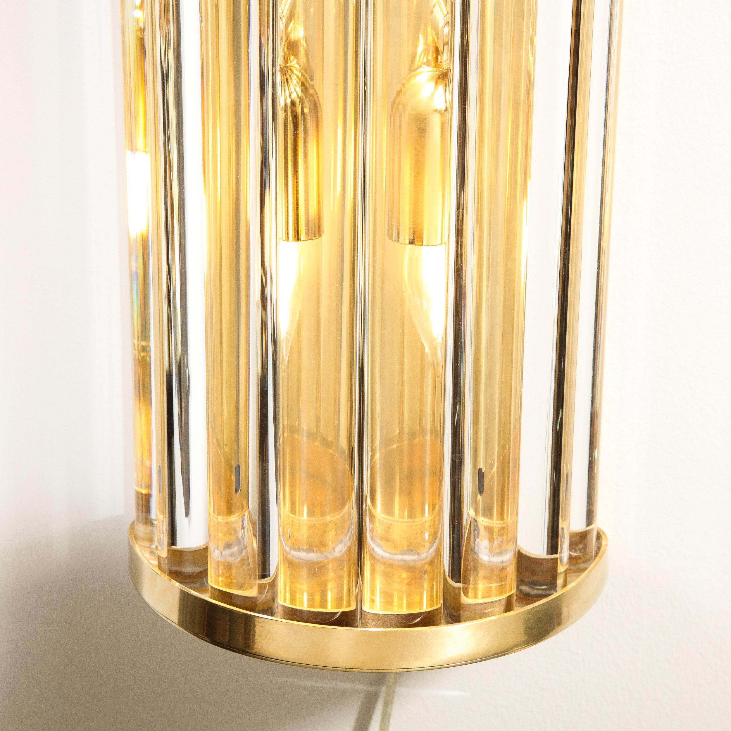 20th Century Mid-Century Hand-Blown Murano Glass Rod & Brass Sconces Signed Tosso Murano For Sale