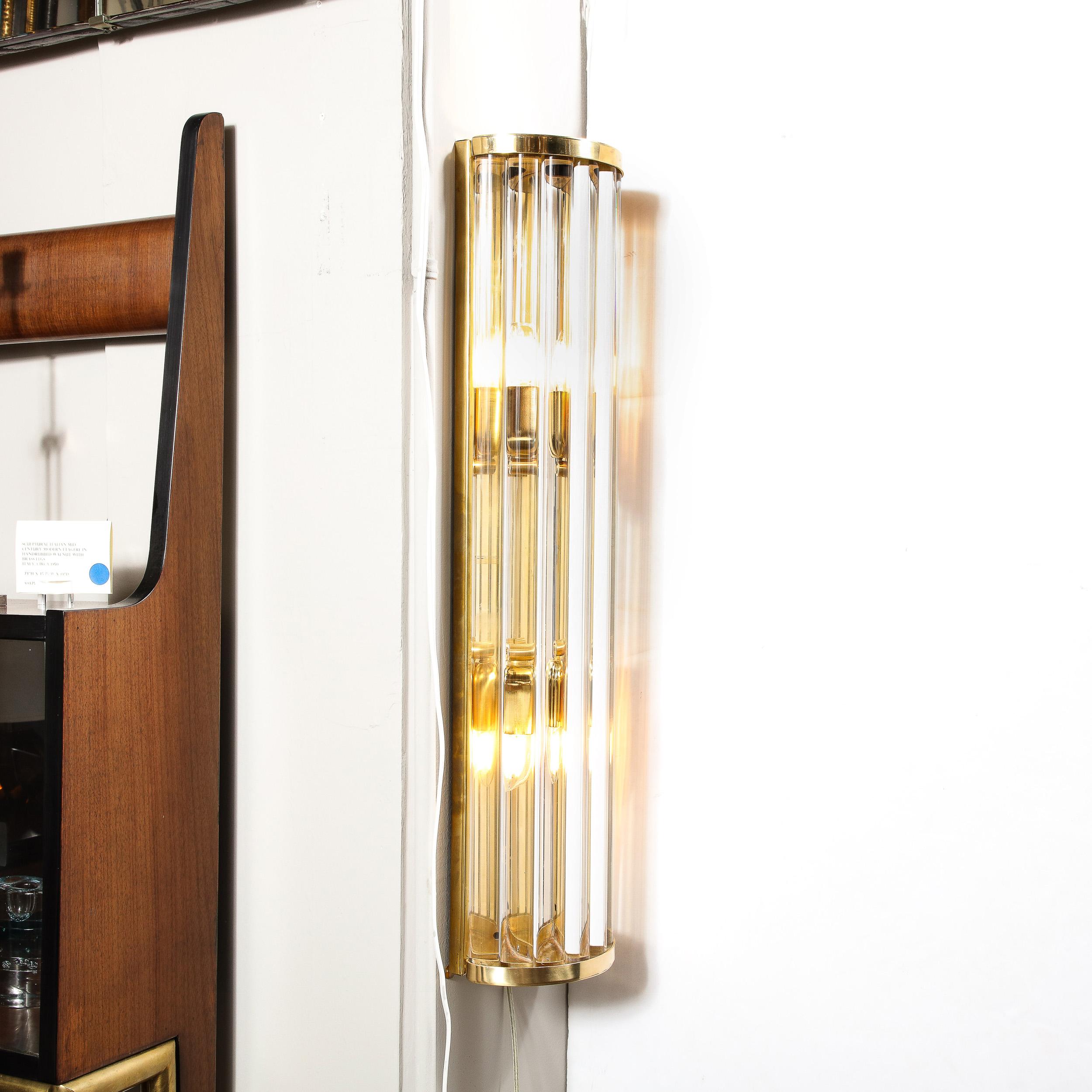 20th Century Mid-Century Hand-Blown Murano Glass Rod & Brass Sconces Signed Tosso Murano For Sale