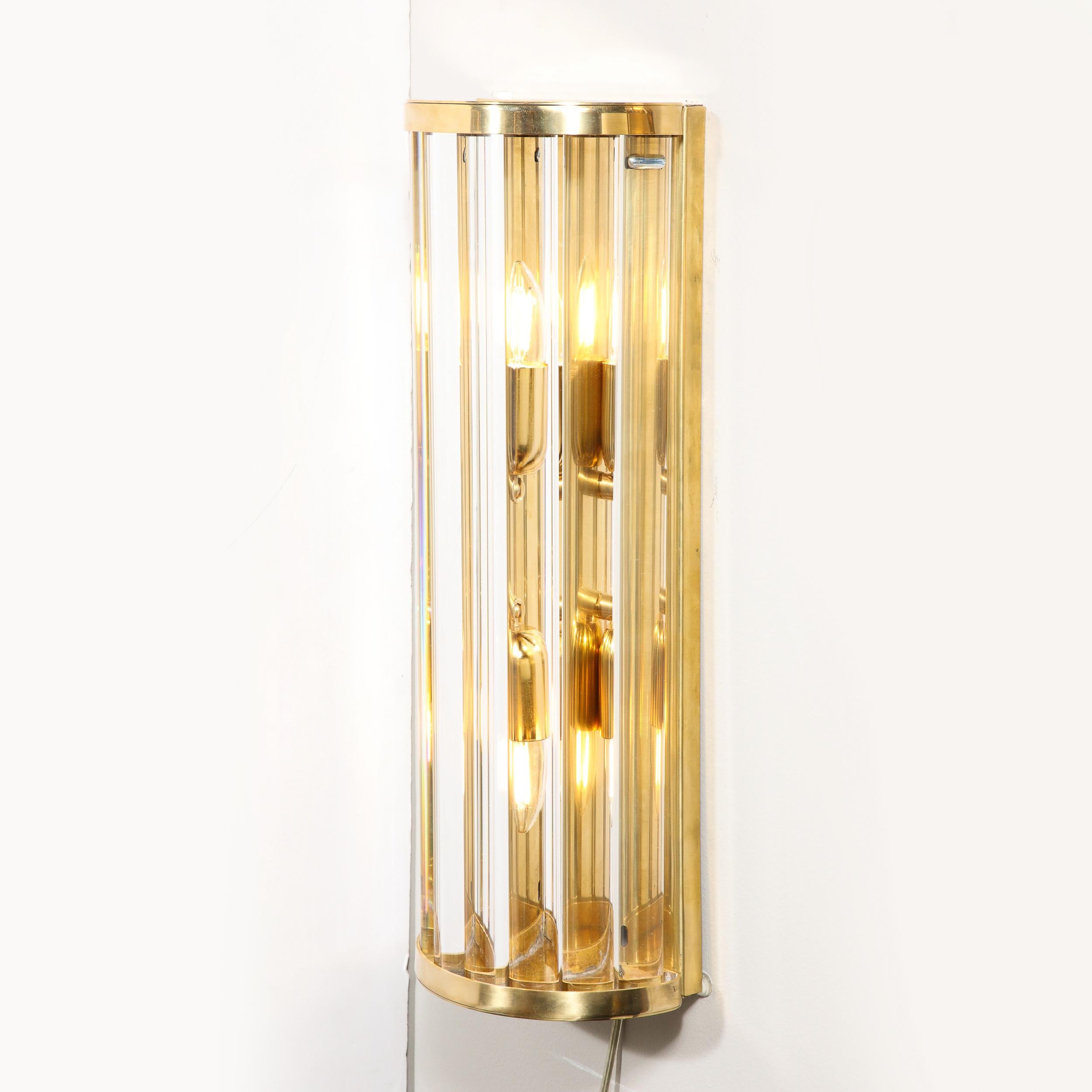 Mid-Century Hand-Blown Murano Glass Rod & Brass Sconces Signed Tosso Murano For Sale 1