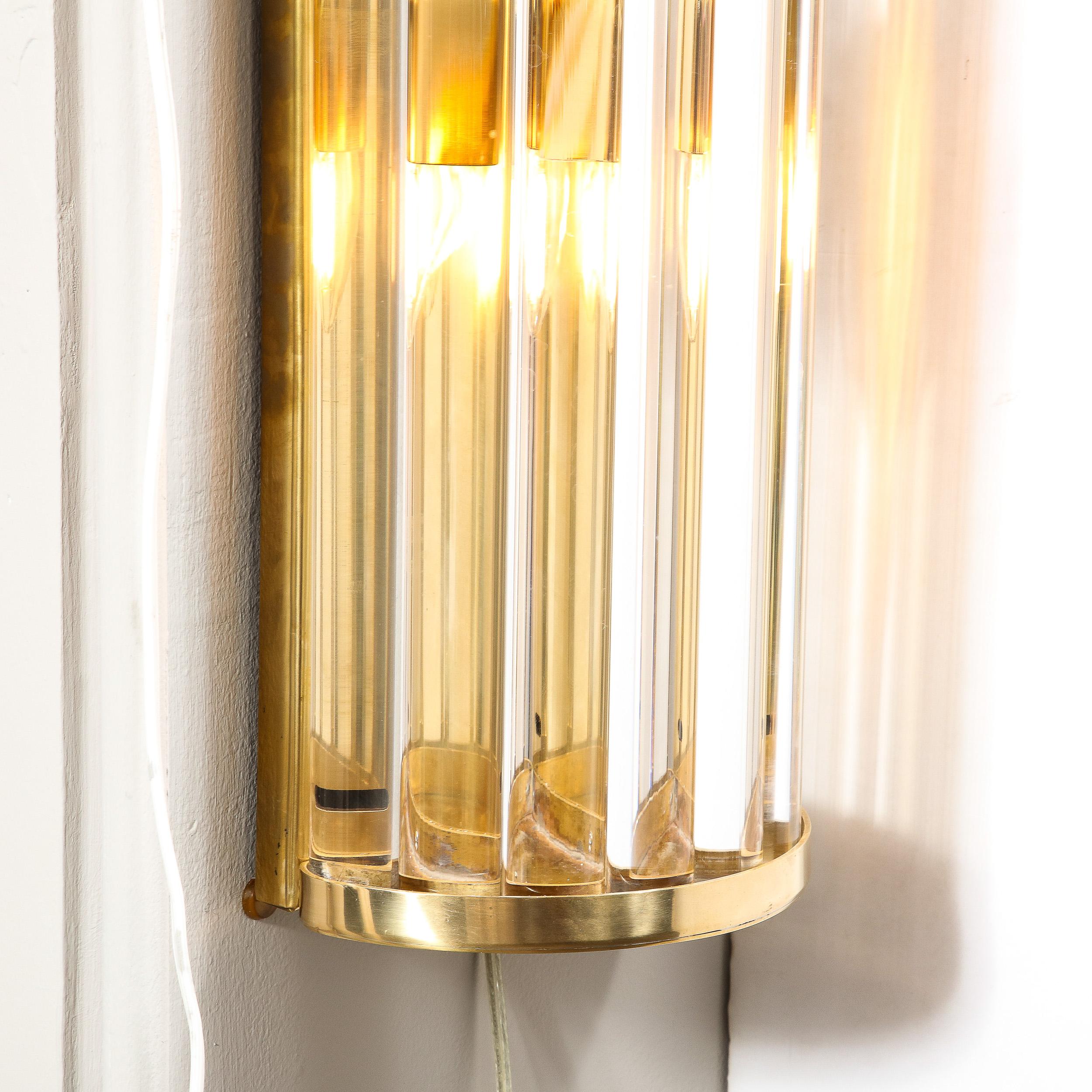 Mid-Century Hand-Blown Murano Glass Rod & Brass Sconces Signed Tosso Murano For Sale 2