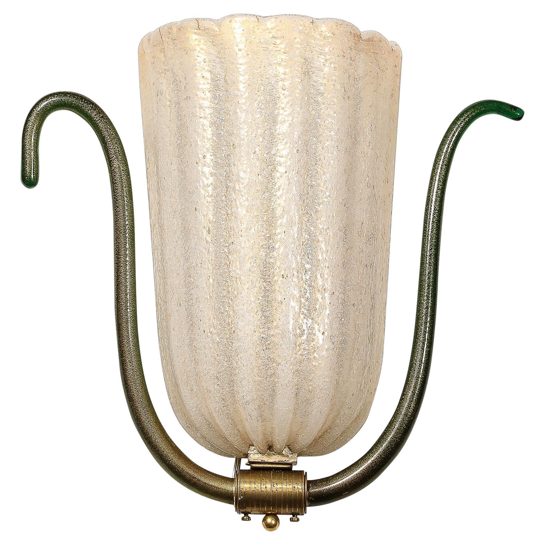 Mid-Century Hand-Blown Murano Glass Sconce W/ 24K Gold Flecks by Barovier Y Toso