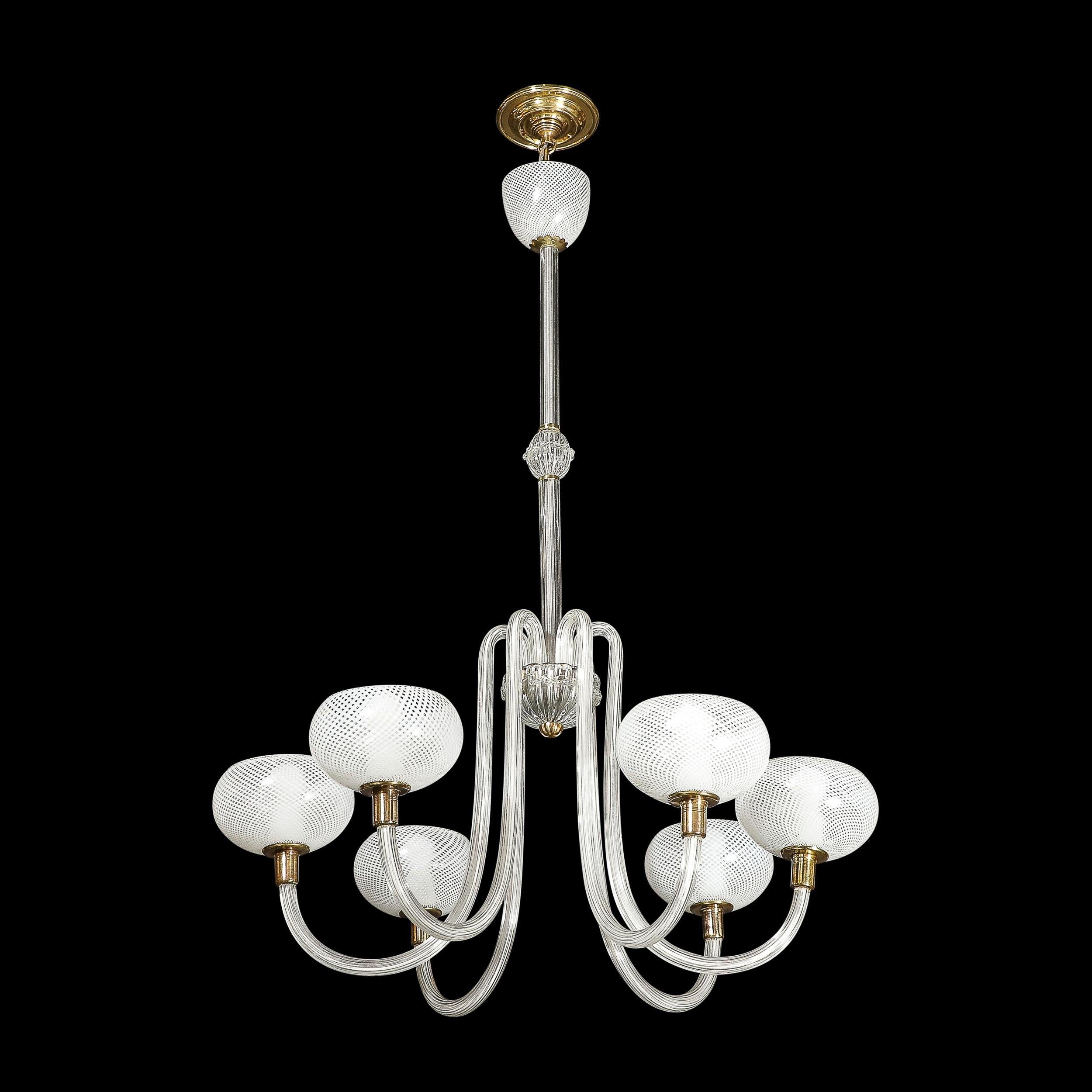 Mid-Century Modern Mid-Century Hand-Blown Murano Glass Six Arm Chandelier by Barovier & Toso For Sale