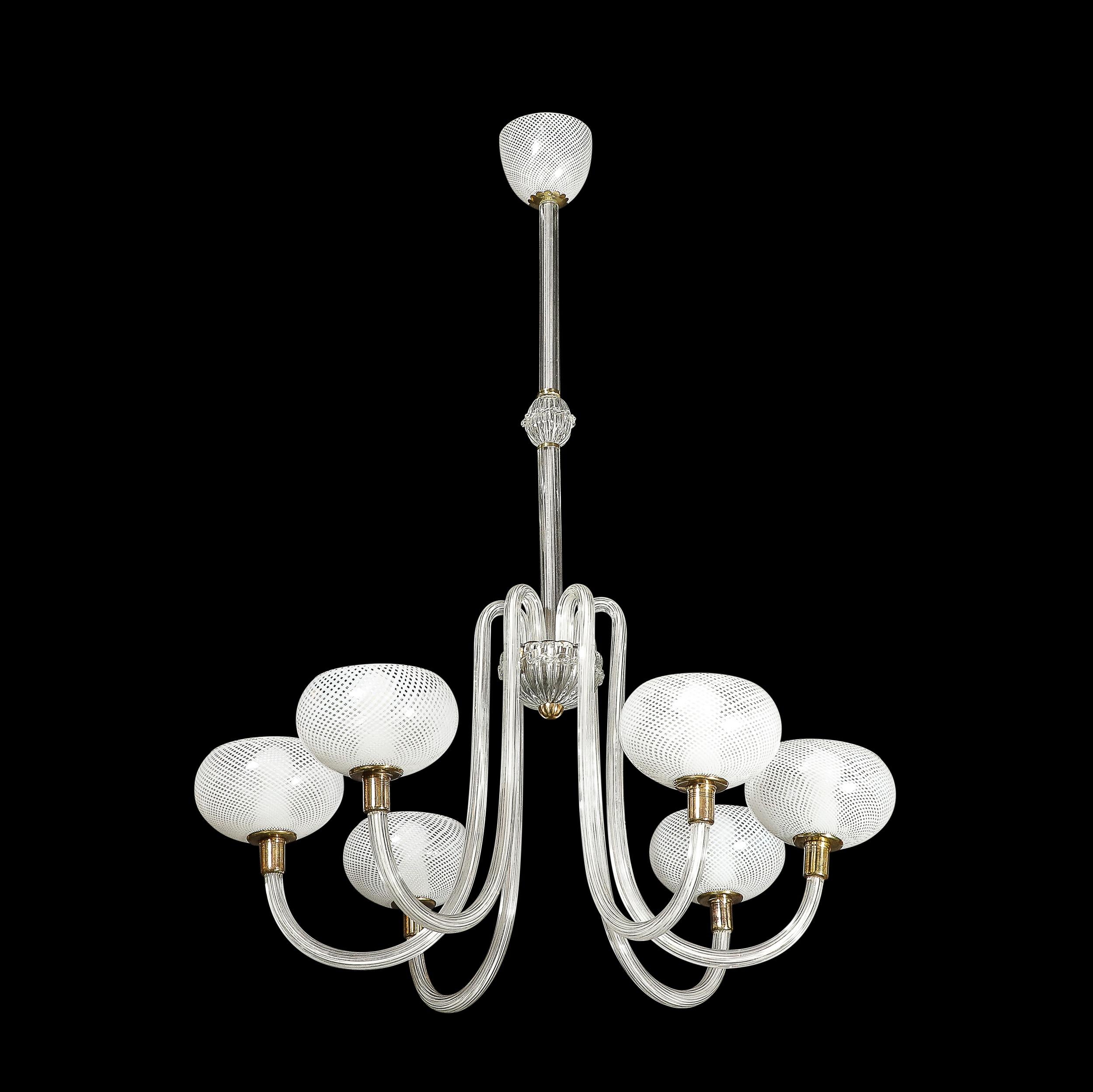 Italian Mid-Century Hand-Blown Murano Glass Six Arm Chandelier by Barovier & Toso For Sale