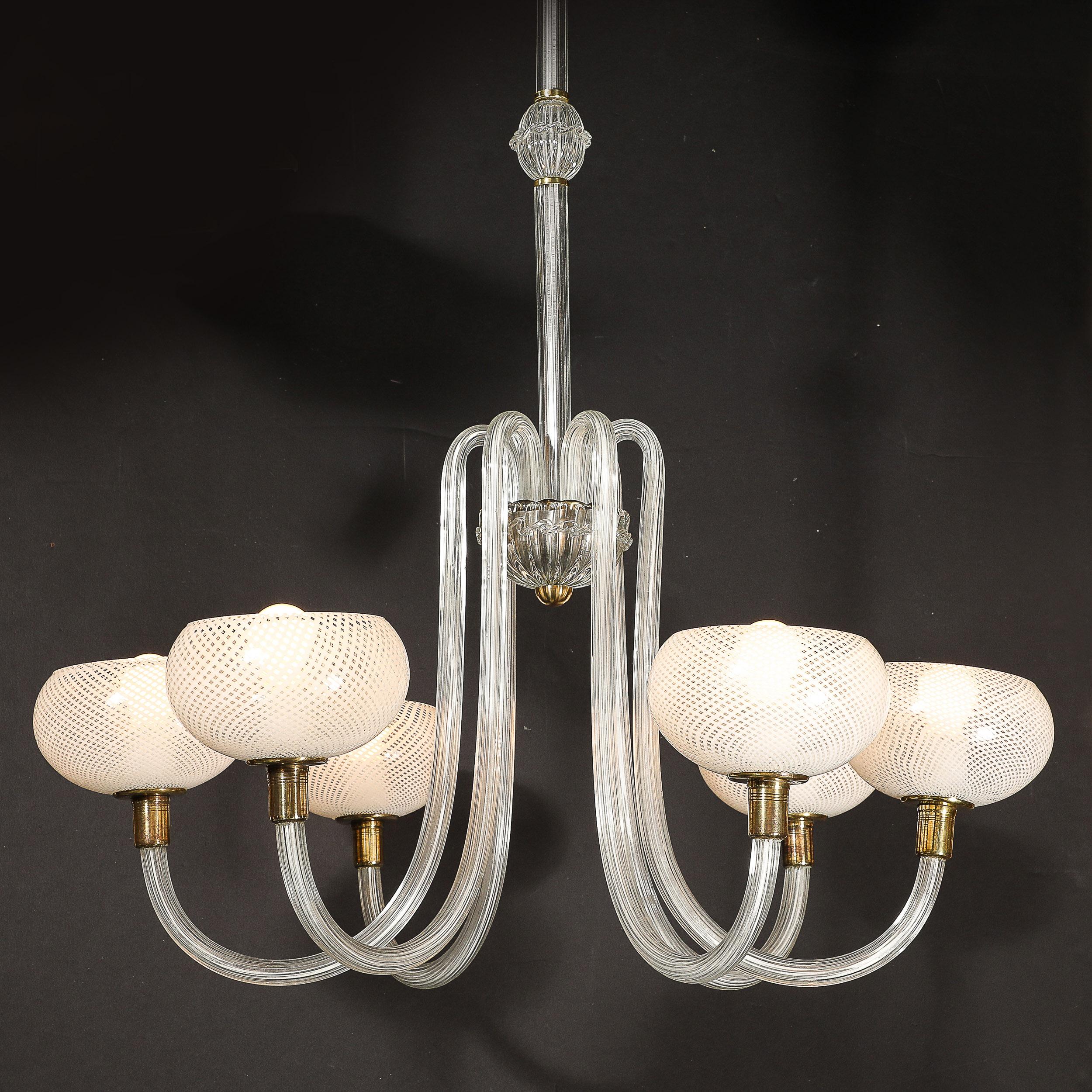 Mid-Century Hand-Blown Murano Glass Six Arm Chandelier by Barovier & Toso In Excellent Condition For Sale In New York, NY