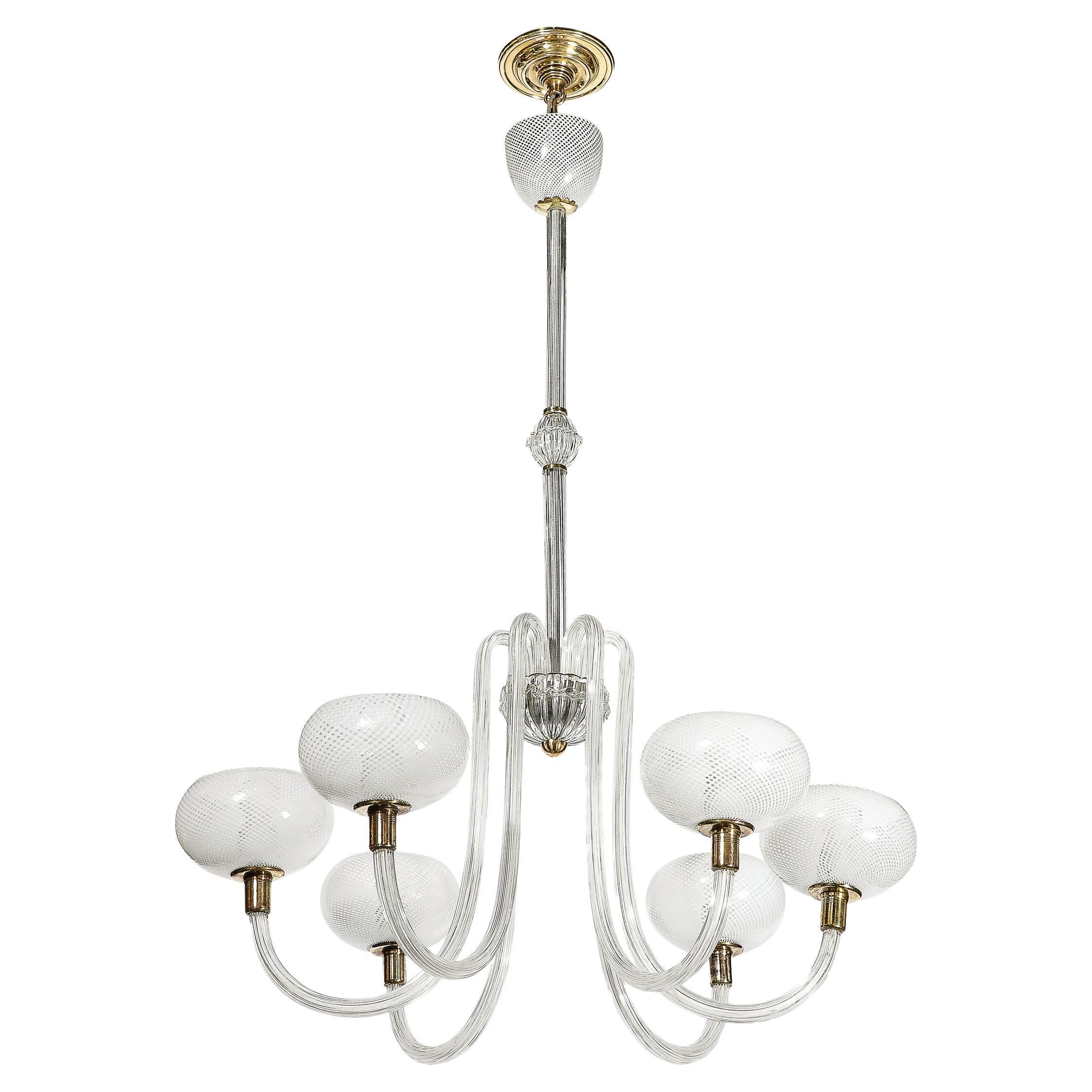 Mid-Century Hand-Blown Murano Glass Six Arm Chandelier by Barovier & Toso For Sale