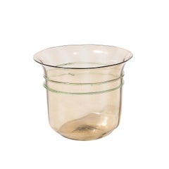 Mid-Century Hand-Blown Murano Glass Smoked Amber & 24kt Gold Fleck Ice Buckets