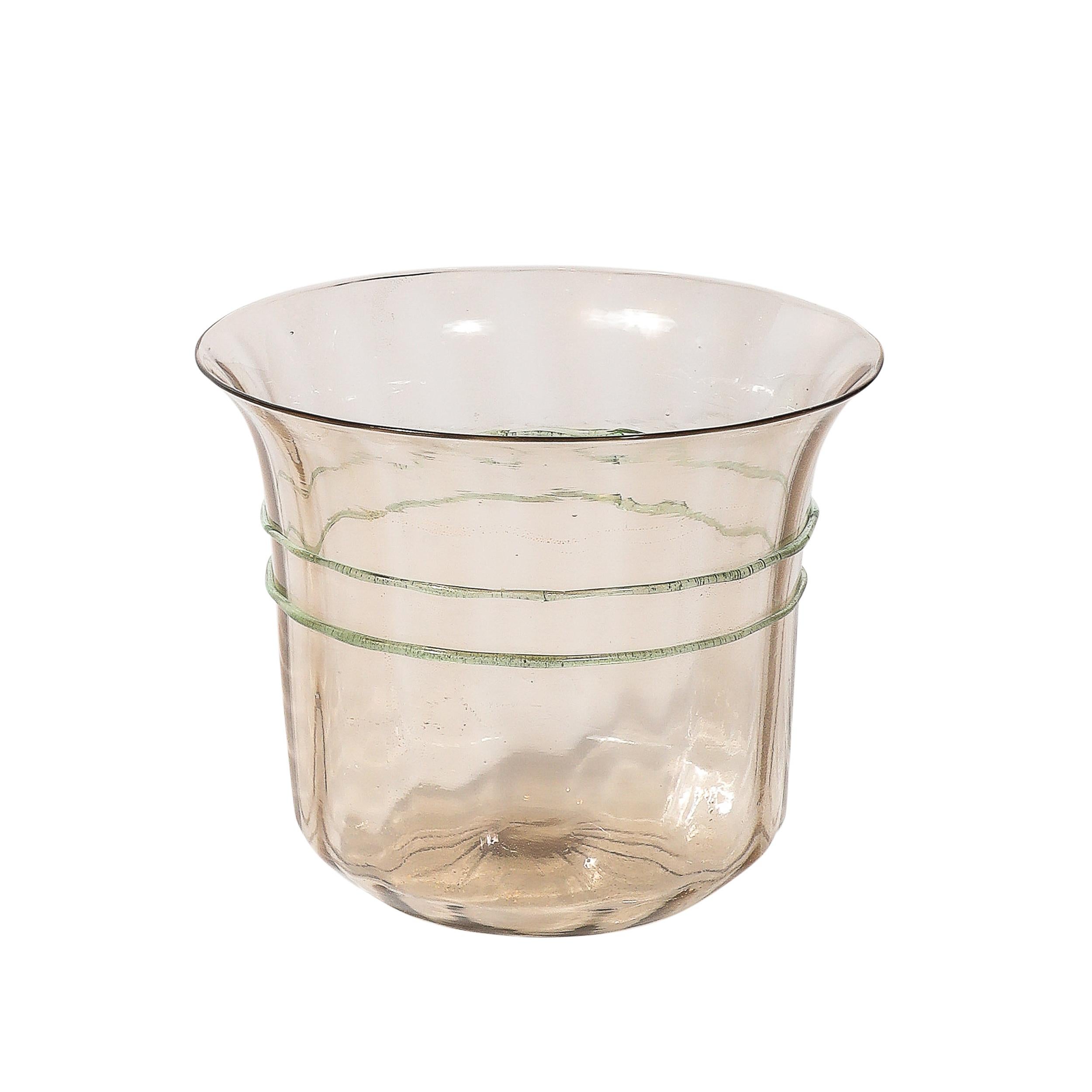 Cubiteras de mediados de siglo de cristal de Murano soplado a mano en ámbar ahumado y oro de 24 quilates fleck Moderno de mediados de siglo en venta