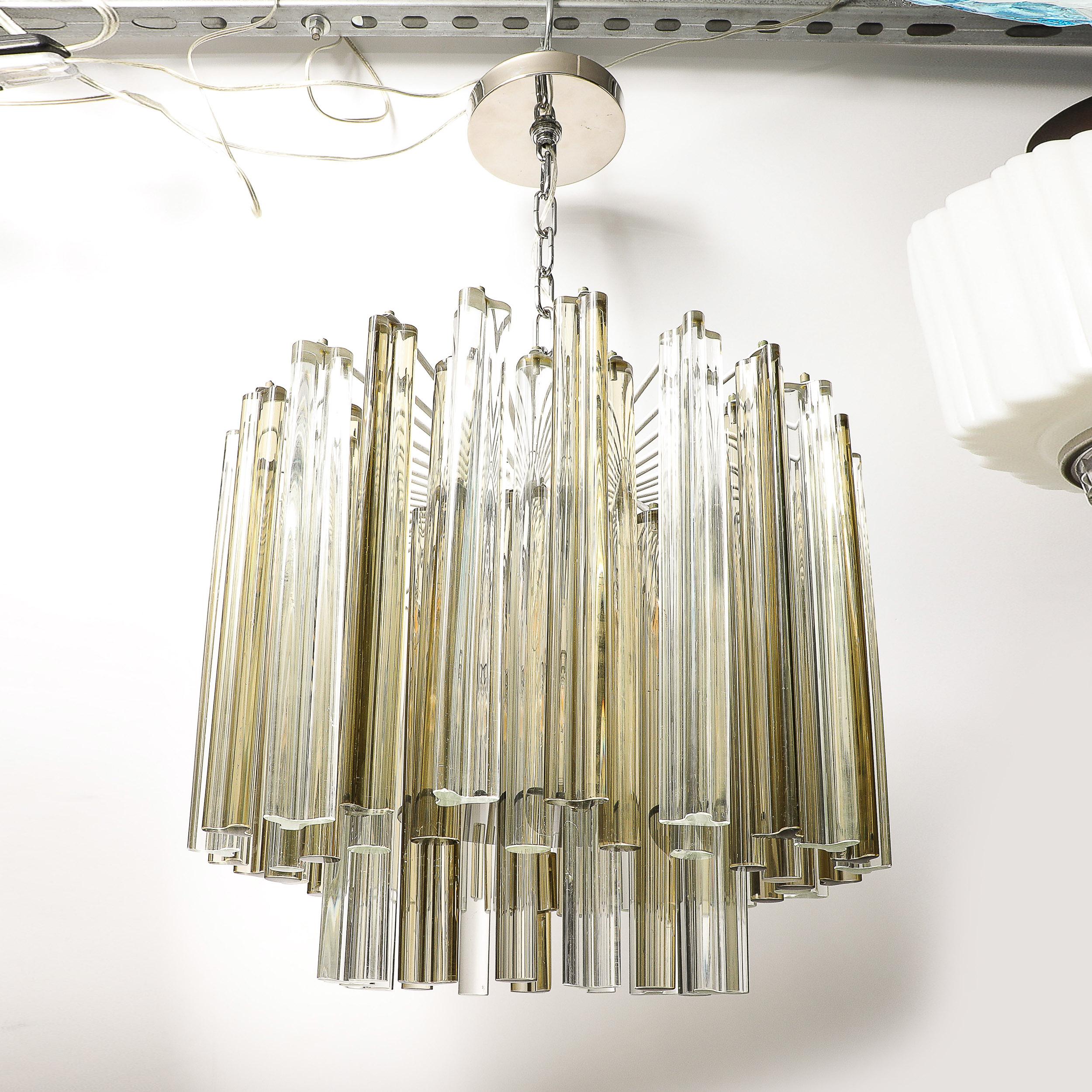 Mid-Century Hand-Blown Murano Glass Three Tier Triedre Chandelier by Venini For Sale 5