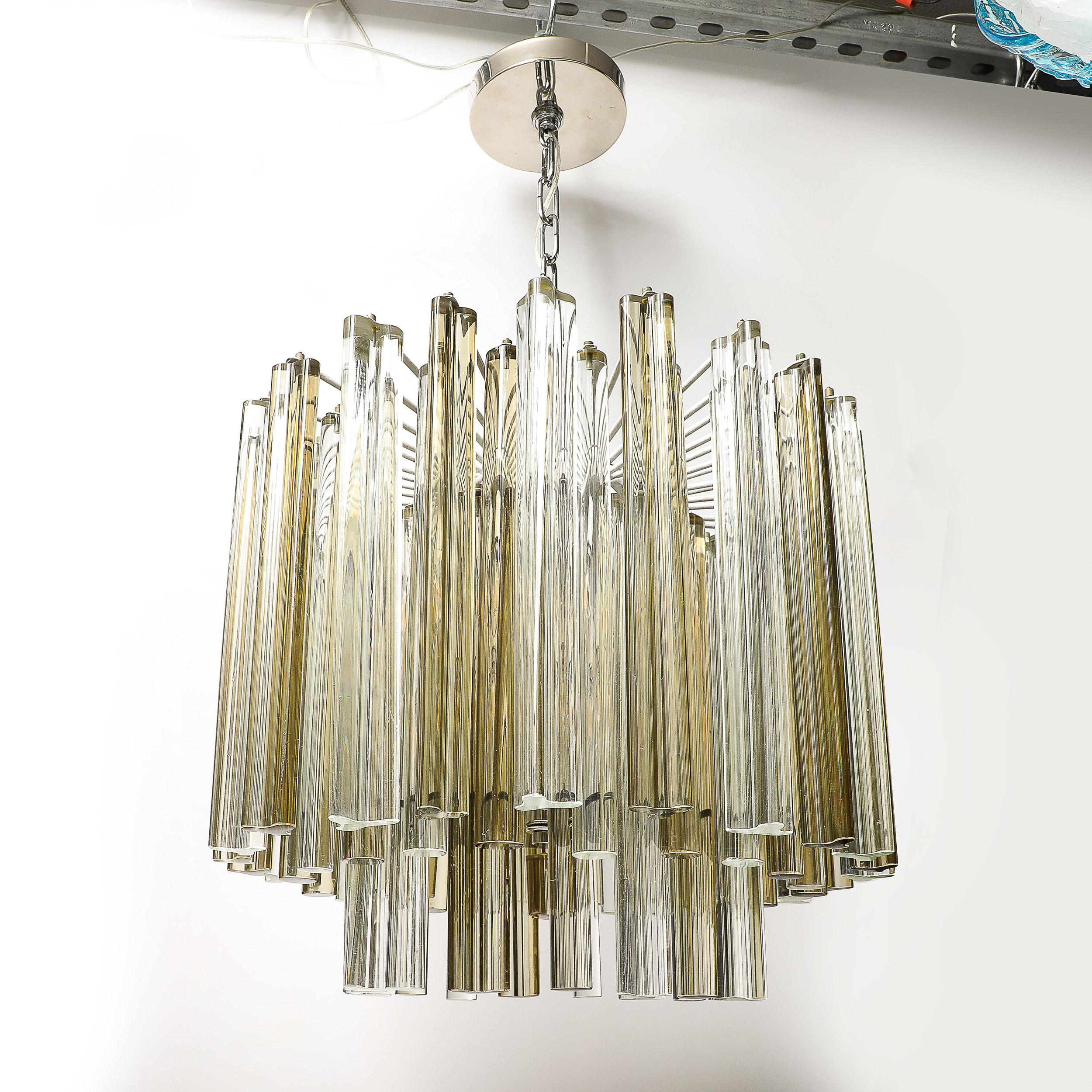 Mid-Century Hand-Blown Murano Glass Three Tier Triedre Chandelier by Venini For Sale 6