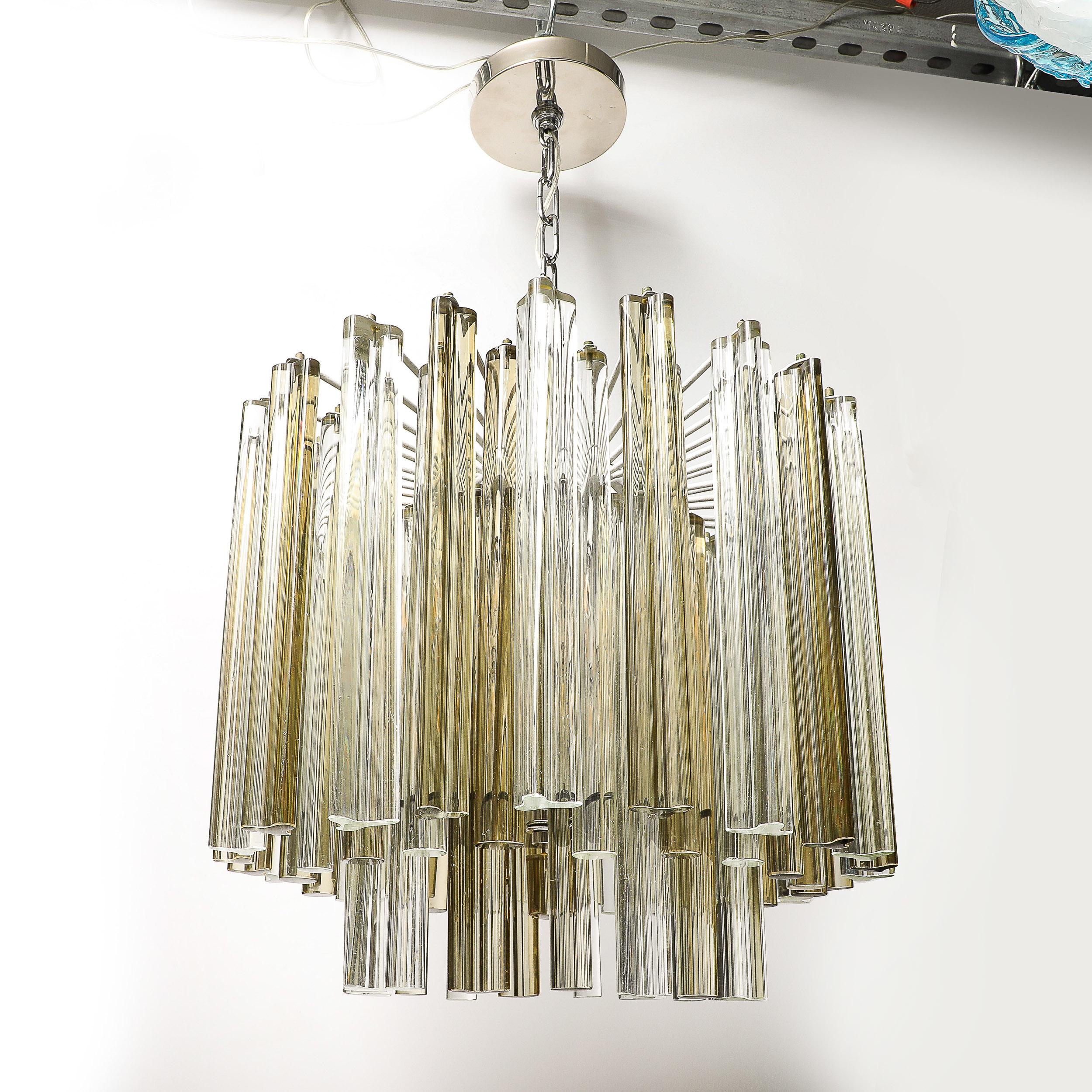 Mid-Century Hand-Blown Murano Glass Three Tier Triedre Chandelier by Venini 6
