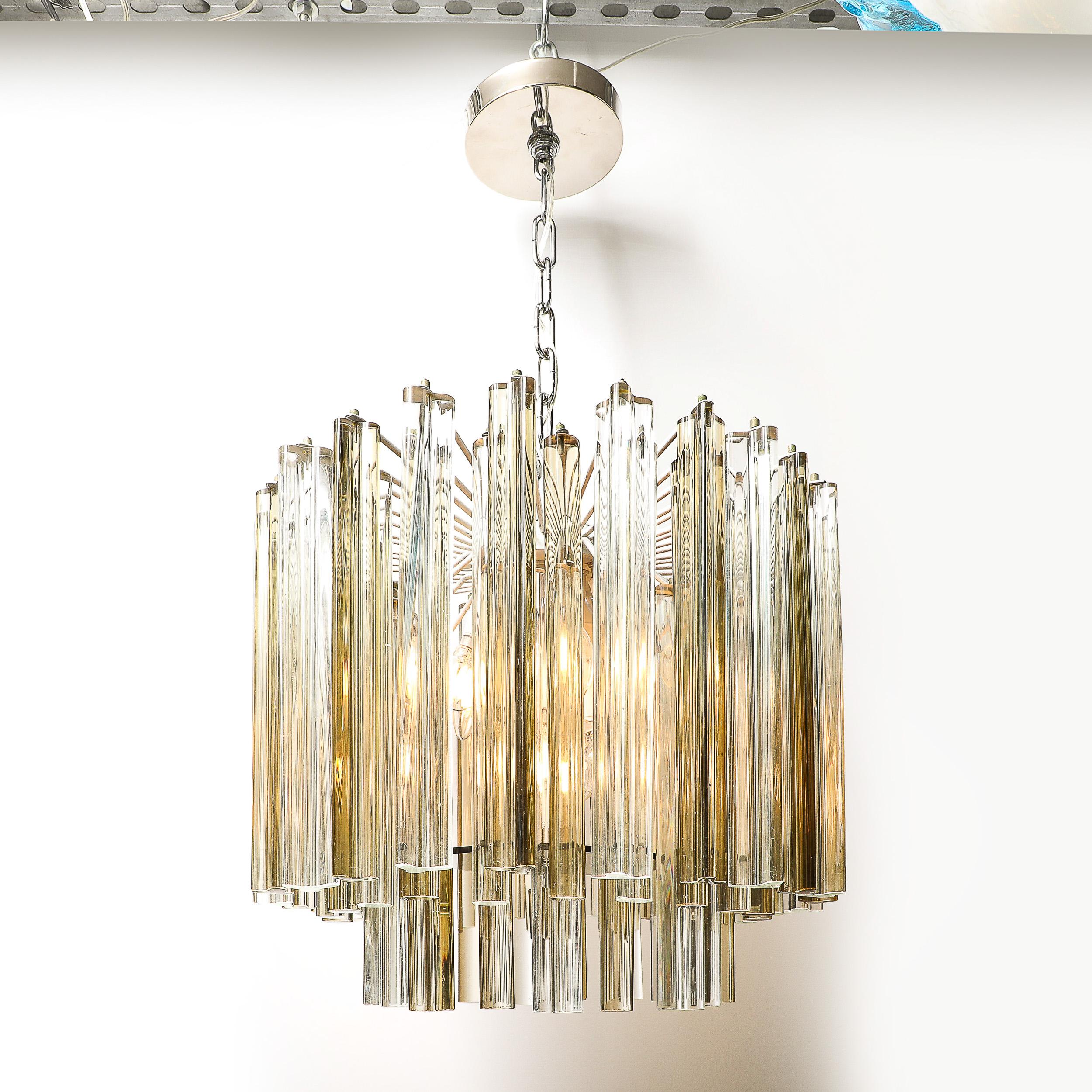 Mid-Century Modern Mid-Century Hand-Blown Murano Glass Three Tier Triedre Chandelier by Venini For Sale