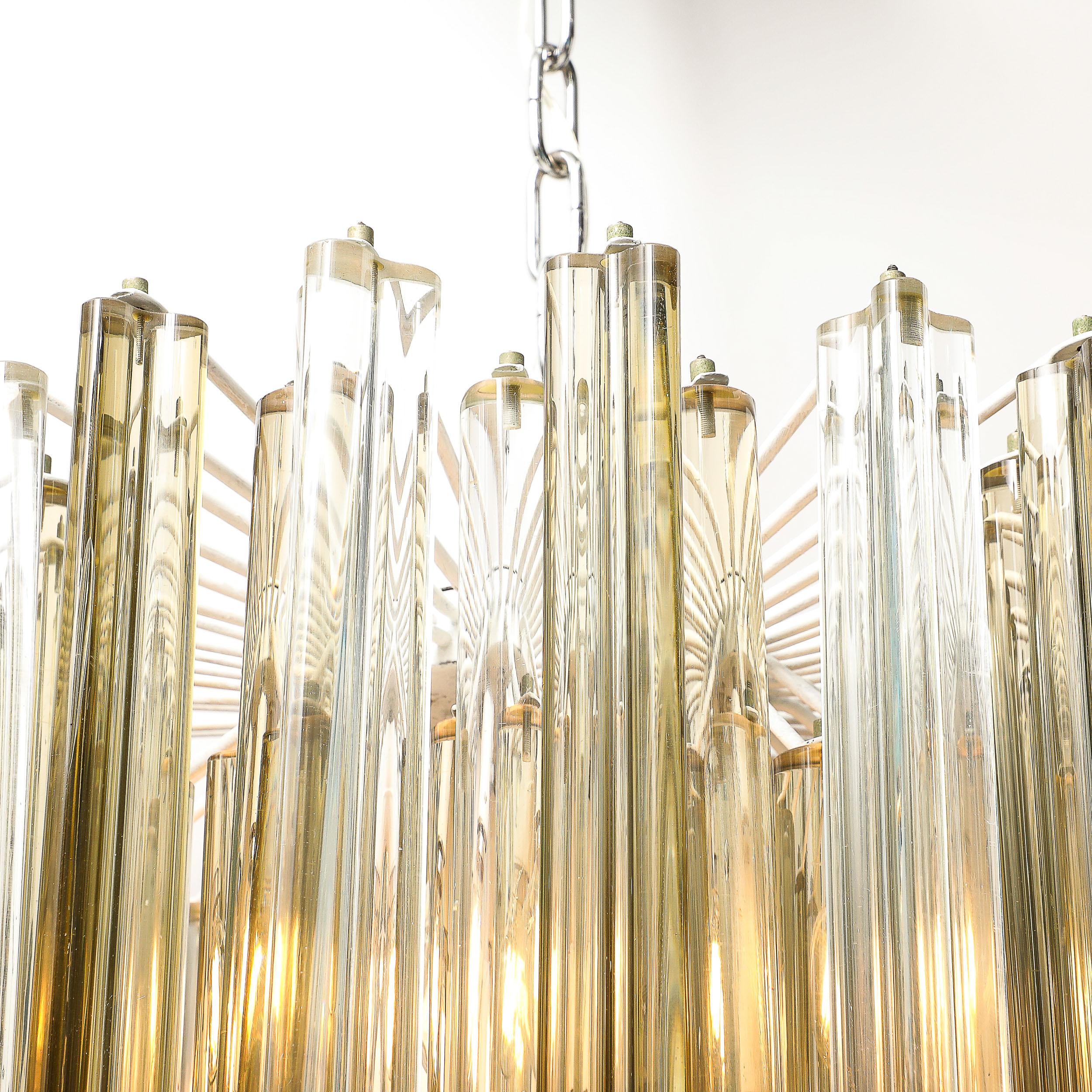 Mid-Century Hand-Blown Murano Glass Three Tier Triedre Chandelier by Venini In Excellent Condition In New York, NY