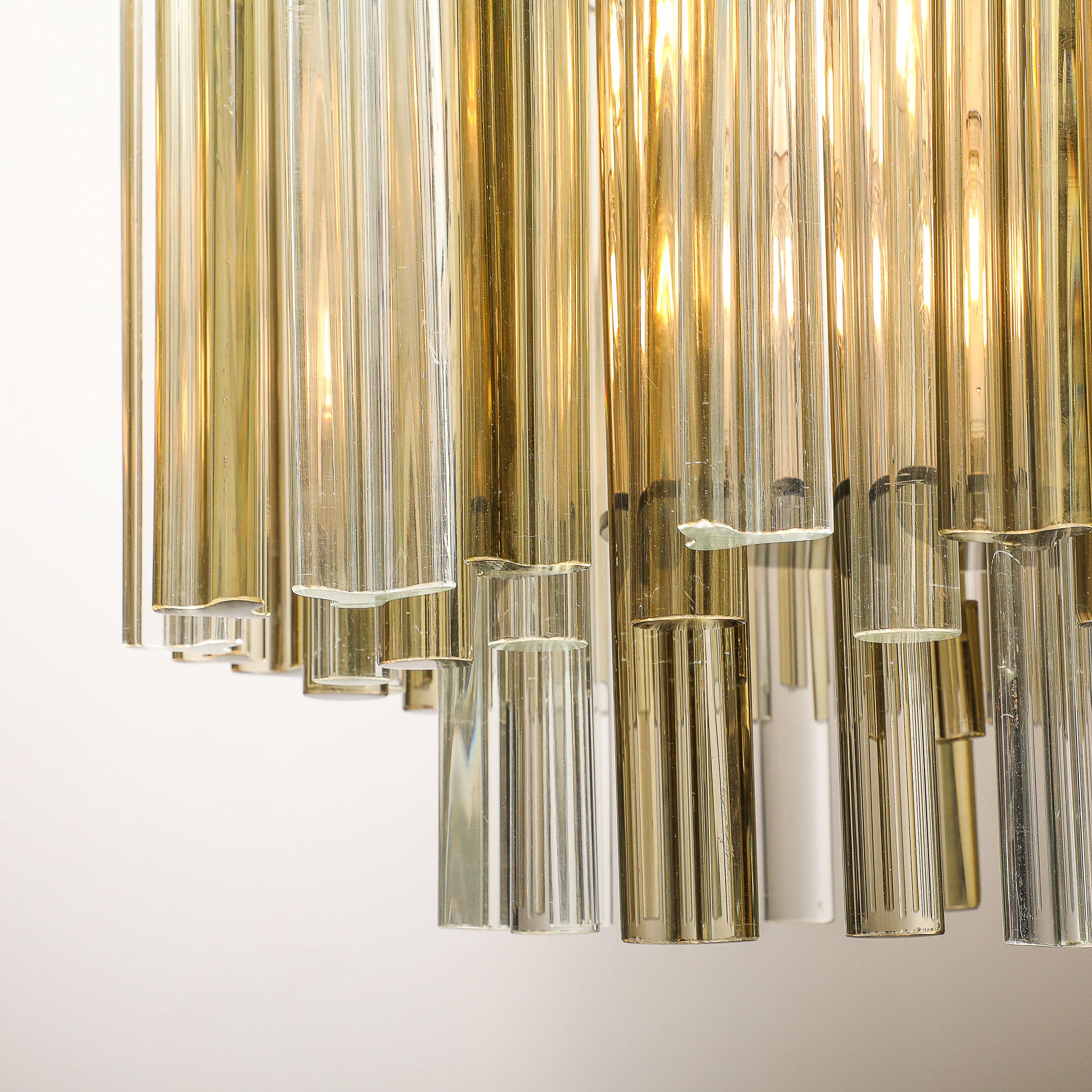 Late 20th Century Mid-Century Hand-Blown Murano Glass Three Tier Triedre Chandelier by Venini