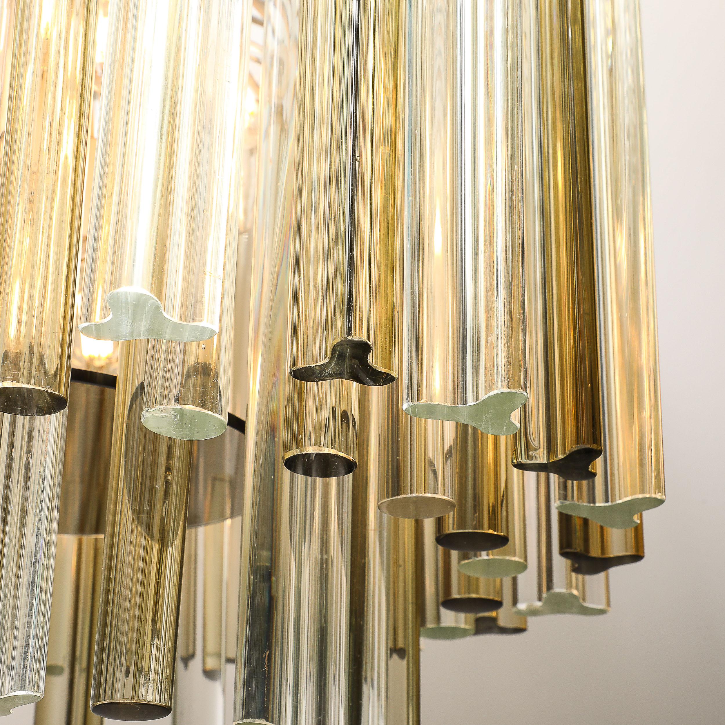 Mid-Century Hand-Blown Murano Glass Three Tier Triedre Chandelier by Venini 1
