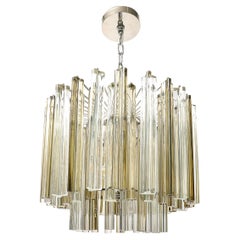 Mid-Century Hand-Blown Murano Glass Three Tier Triedre Chandelier by Venini