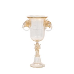 Mid-Century Hand-Blown Murano Glass Urn Form Vase w/ Sculptural Elephants Motifs