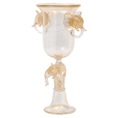Mid-Century Hand-Blown Murano Glass Urn Form Vase w/ Sculptural Elephants Motifs