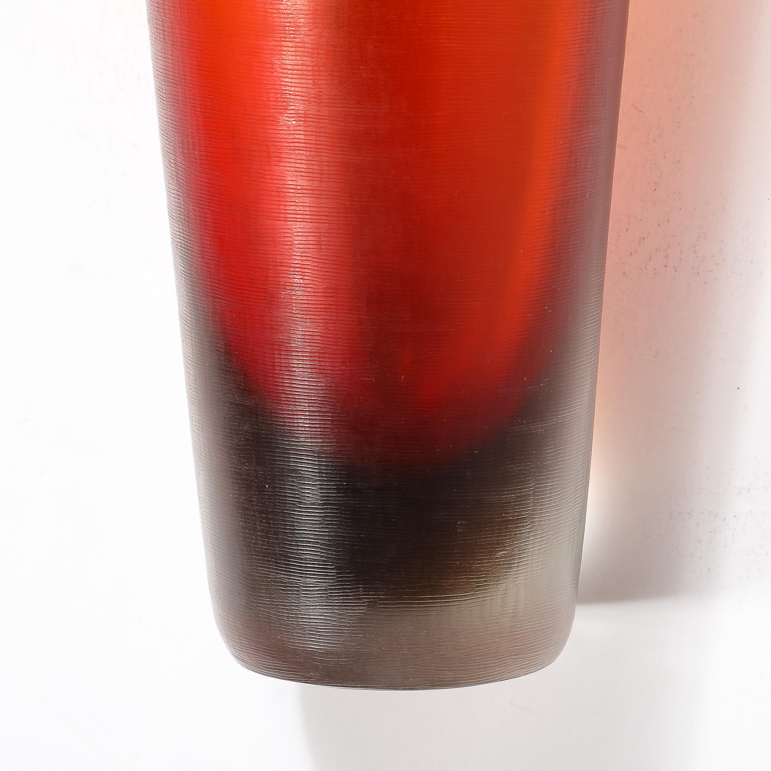 Vase du milieu du siècle en verre de Murano soufflé à la main, couleur abricot, avec détails en roseaux fins en vente 7