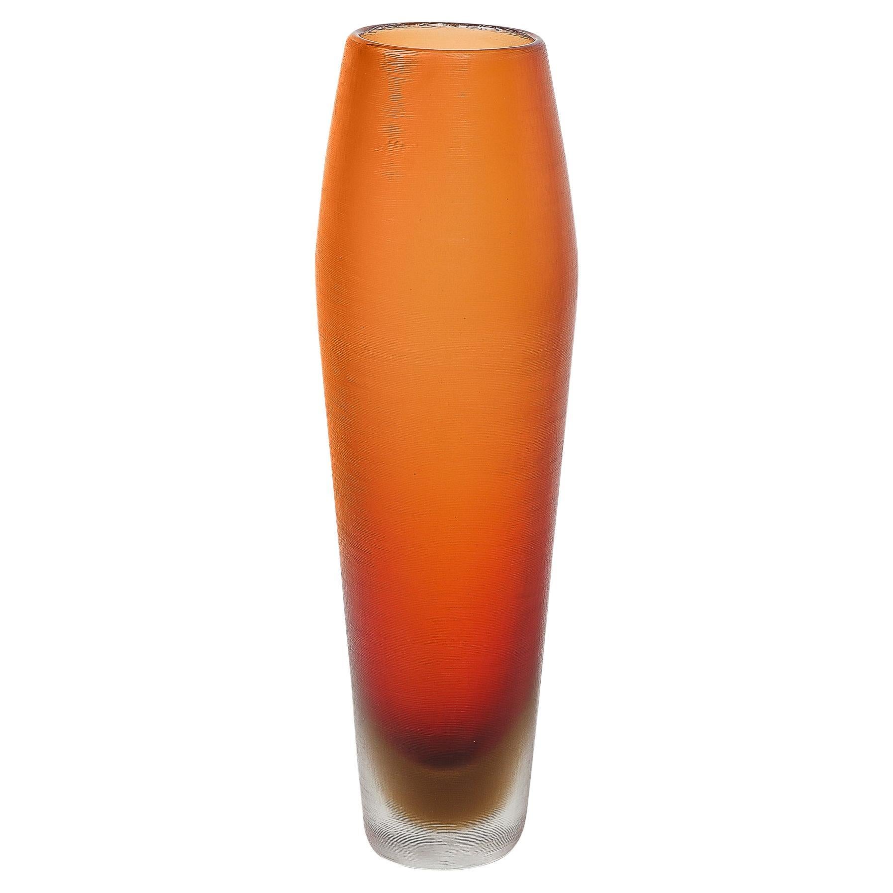 Mid-Century Hand-Blown Murano Glass Vase in Apricot W/ Fine Reeded Detailing