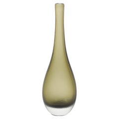 Mid-Century Hand-Blown Murano Glass Vase in Sap Green W/ Fine Textural Detailing