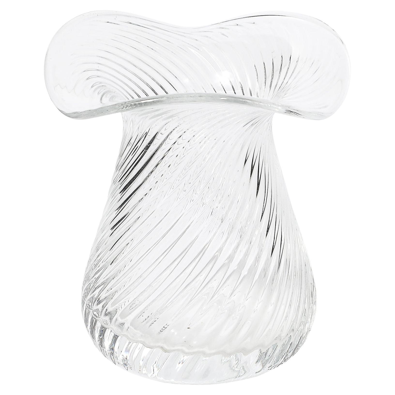 Mid-Century Hand-Blown Murano Glass Vase with Undulating Linear Detailing