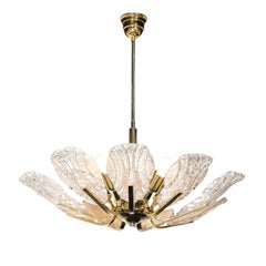 Mid-Century Hand-Blown Murano Mottled Fluted Glass Chandelier by Barovier & Toso