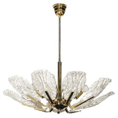 Mid-Century Hand-Blown Murano Mottled Fluted Glass Chandelier by Barovier & Toso
