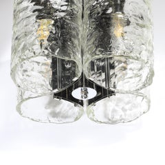 Mid-Century Hand-Blown Murano Mottled Glass & Nickel Chandelier by Mazzega