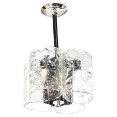 Mid-Century Hand-Blown Murano Mottled Glass & Nickel Chandelier by Mazzega