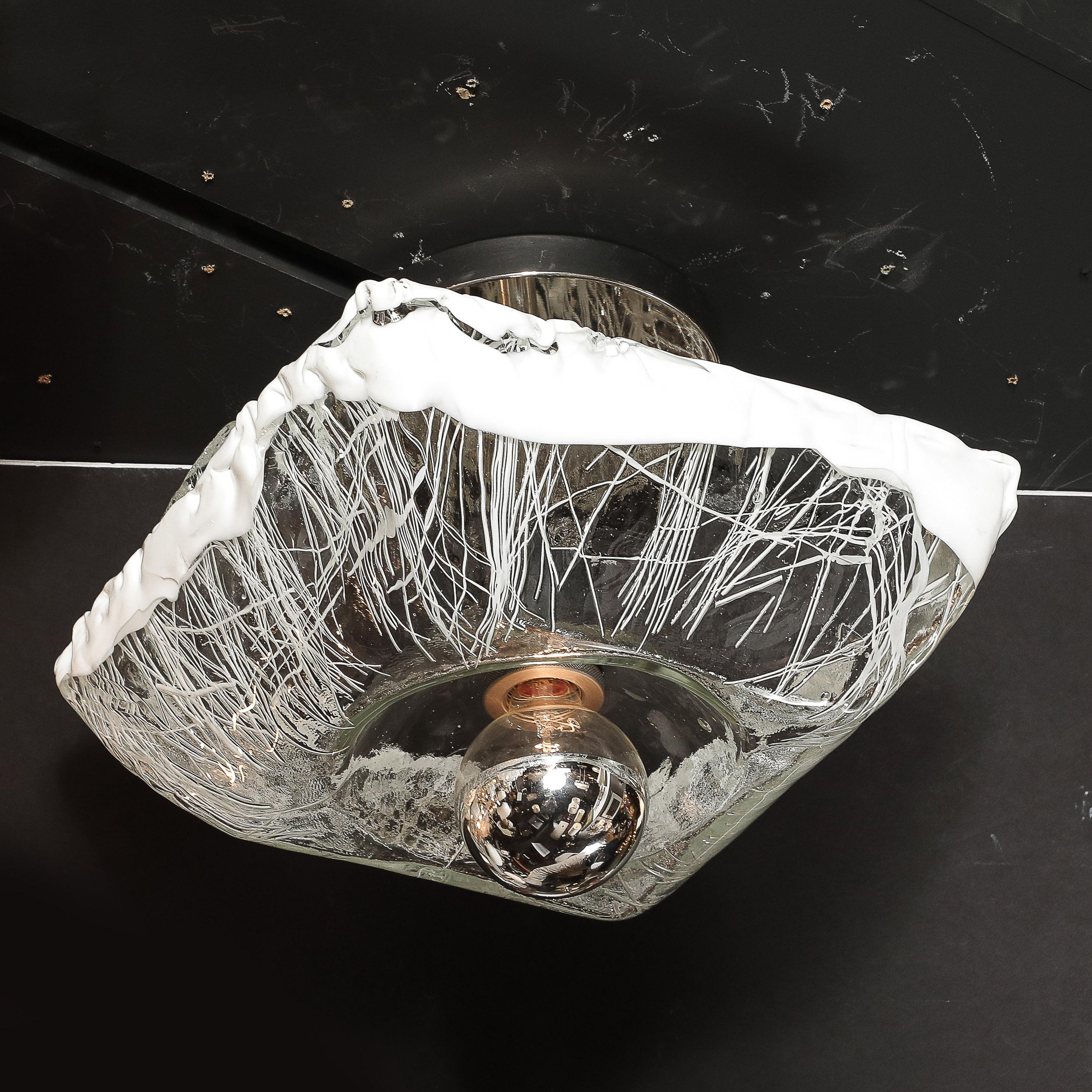 Mid-Century Hand-Blown Murano Mottled & White Glass Semi Flush-Mount by Mazzega 3