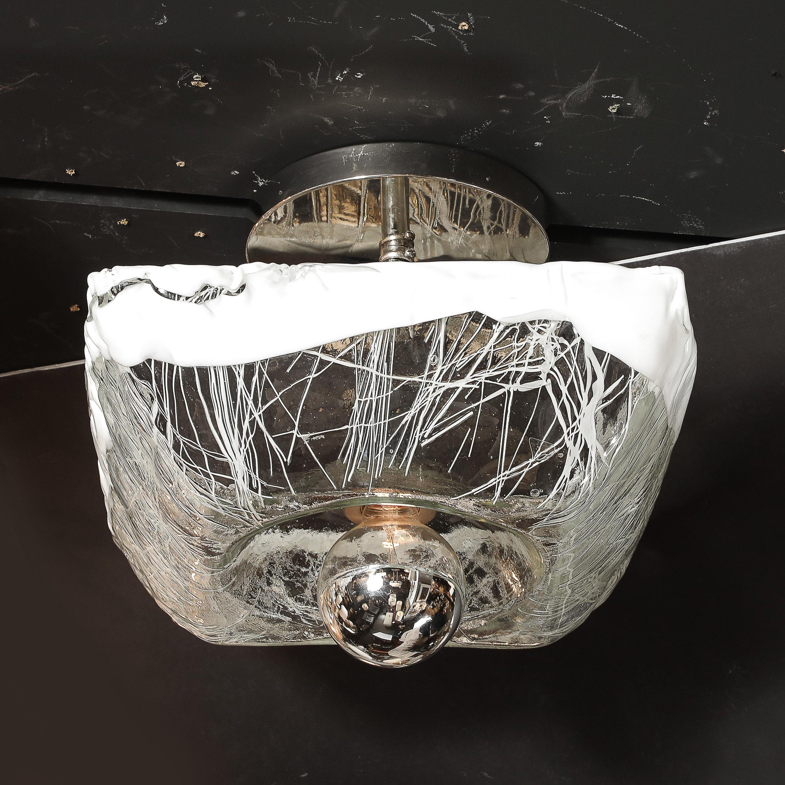 Mid-Century Hand-Blown Murano Mottled & White Glass Semi Flush-Mount by Mazzega 4