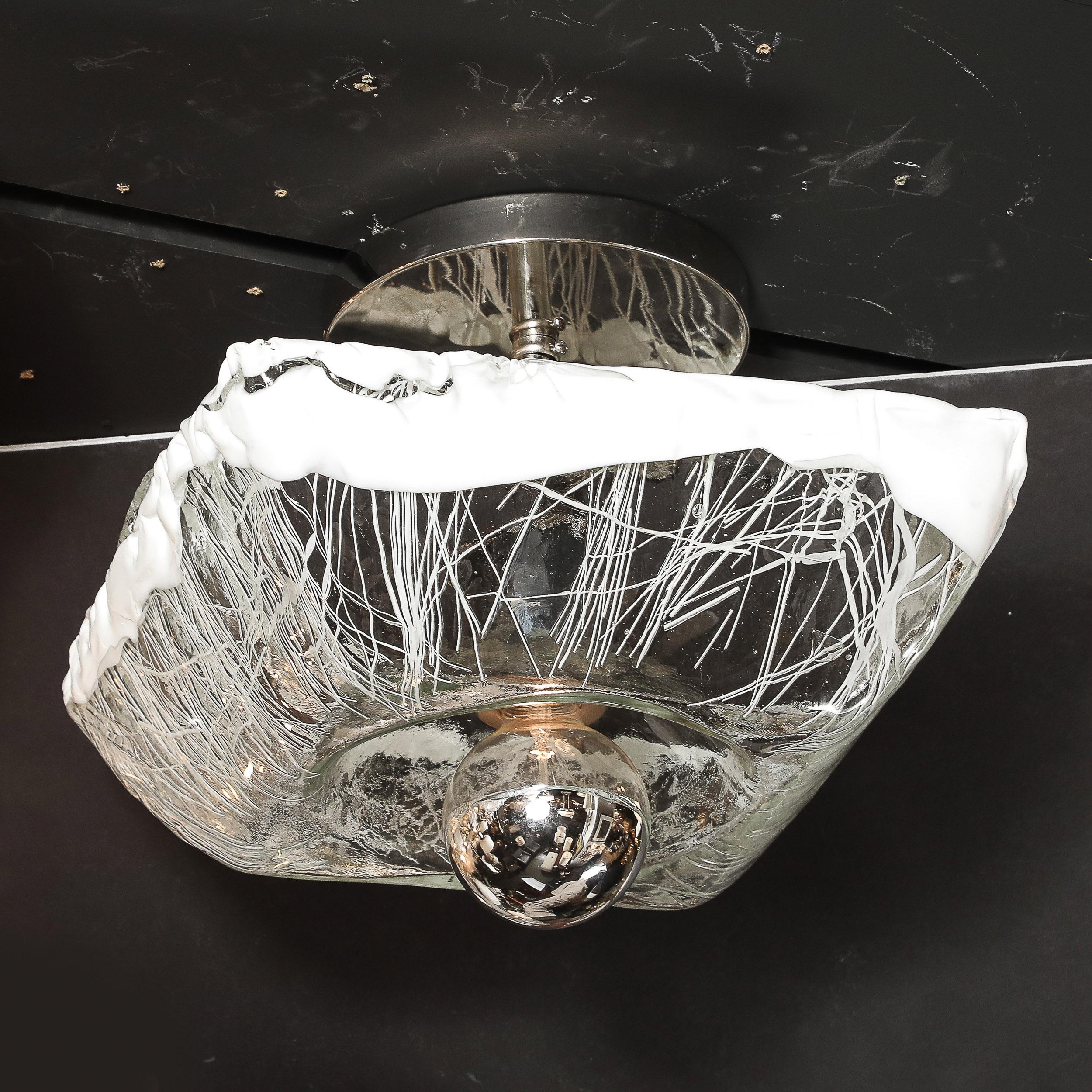 Mid-Century Hand-Blown Murano Mottled & White Glass Semi Flush-Mount by Mazzega 5