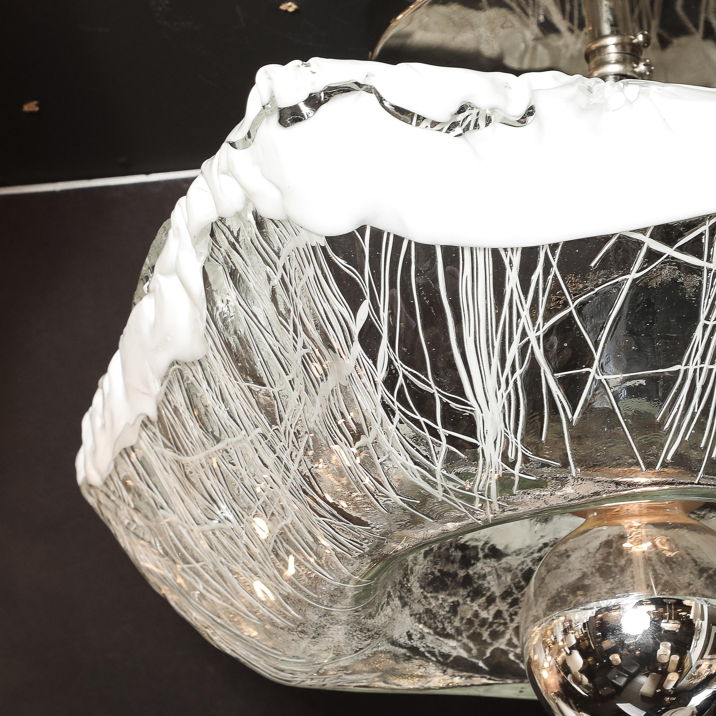 Mid-Century Hand-Blown Murano Mottled & White Glass Semi Flush-Mount by Mazzega 6
