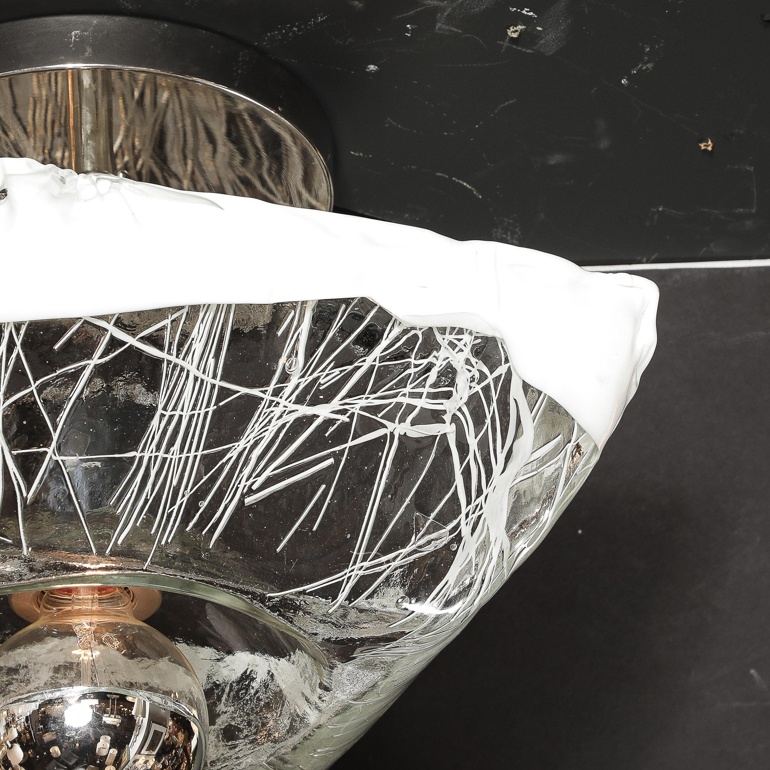 Mid-Century Hand-Blown Murano Mottled & White Glass Semi Flush-Mount by Mazzega 8