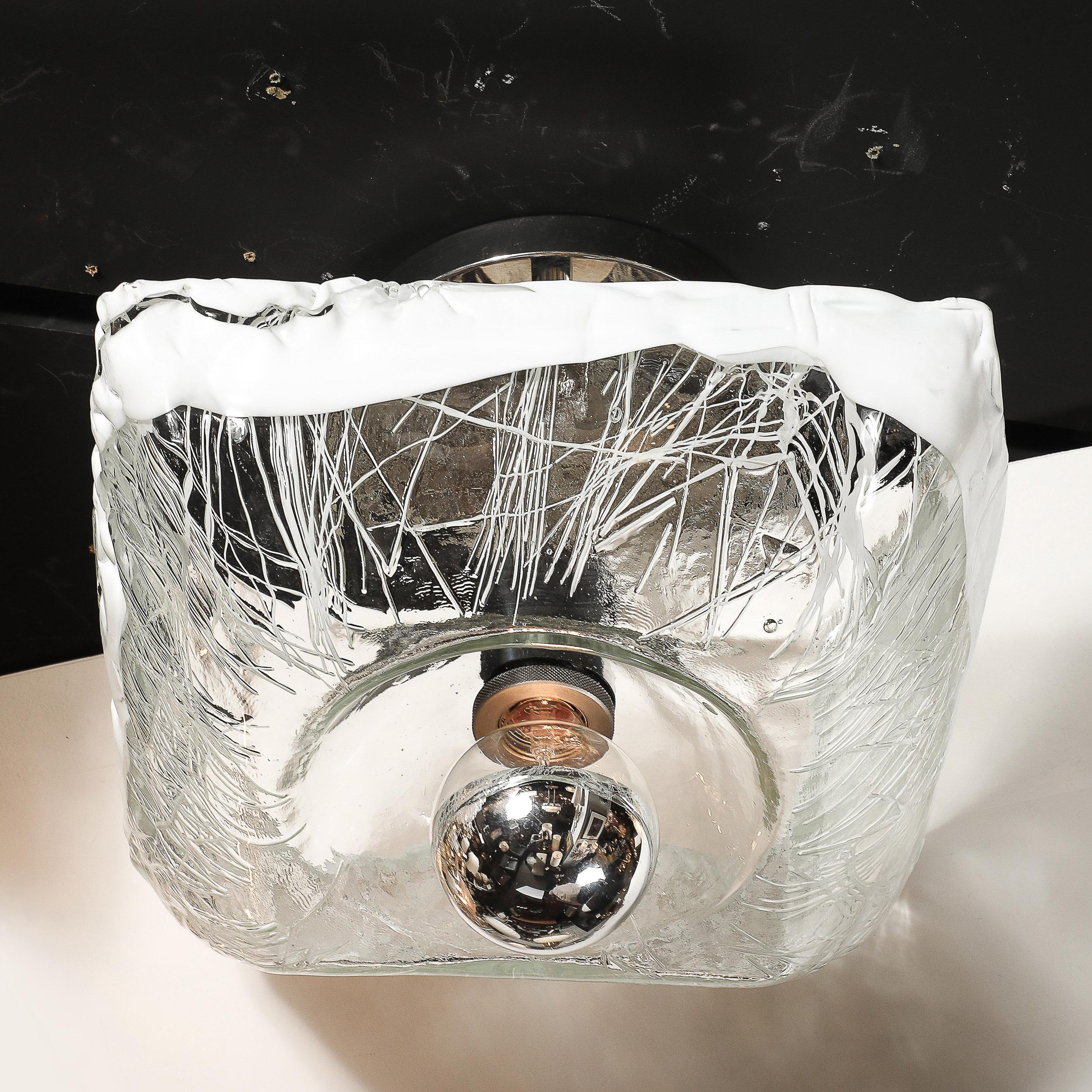 Mid-Century Hand-Blown Murano Mottled & White Glass Semi Flush-Mount by Mazzega 2