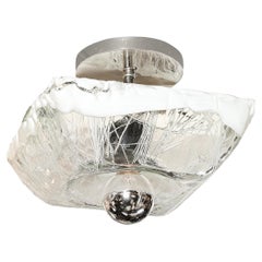 Mid-Century Hand-Blown Murano Mottled & White Glass Semi Flush-Mount by Mazzega